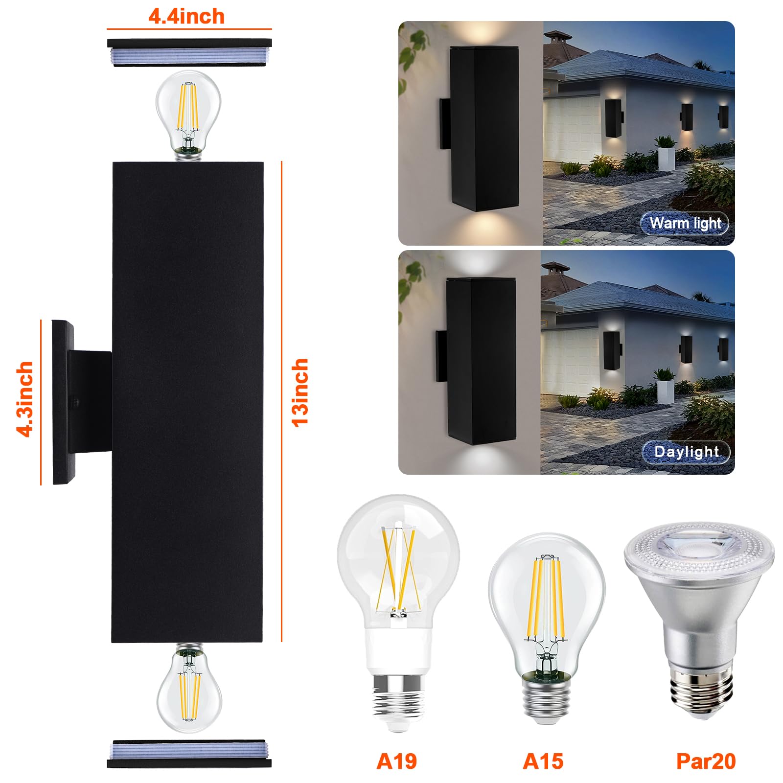 Tc Logo Dusk To Dawn Outdoor Light - 2-Pack Up And Down Outdoor Wall Lights For House With 2 Light - Exterior Lighting Fixtures