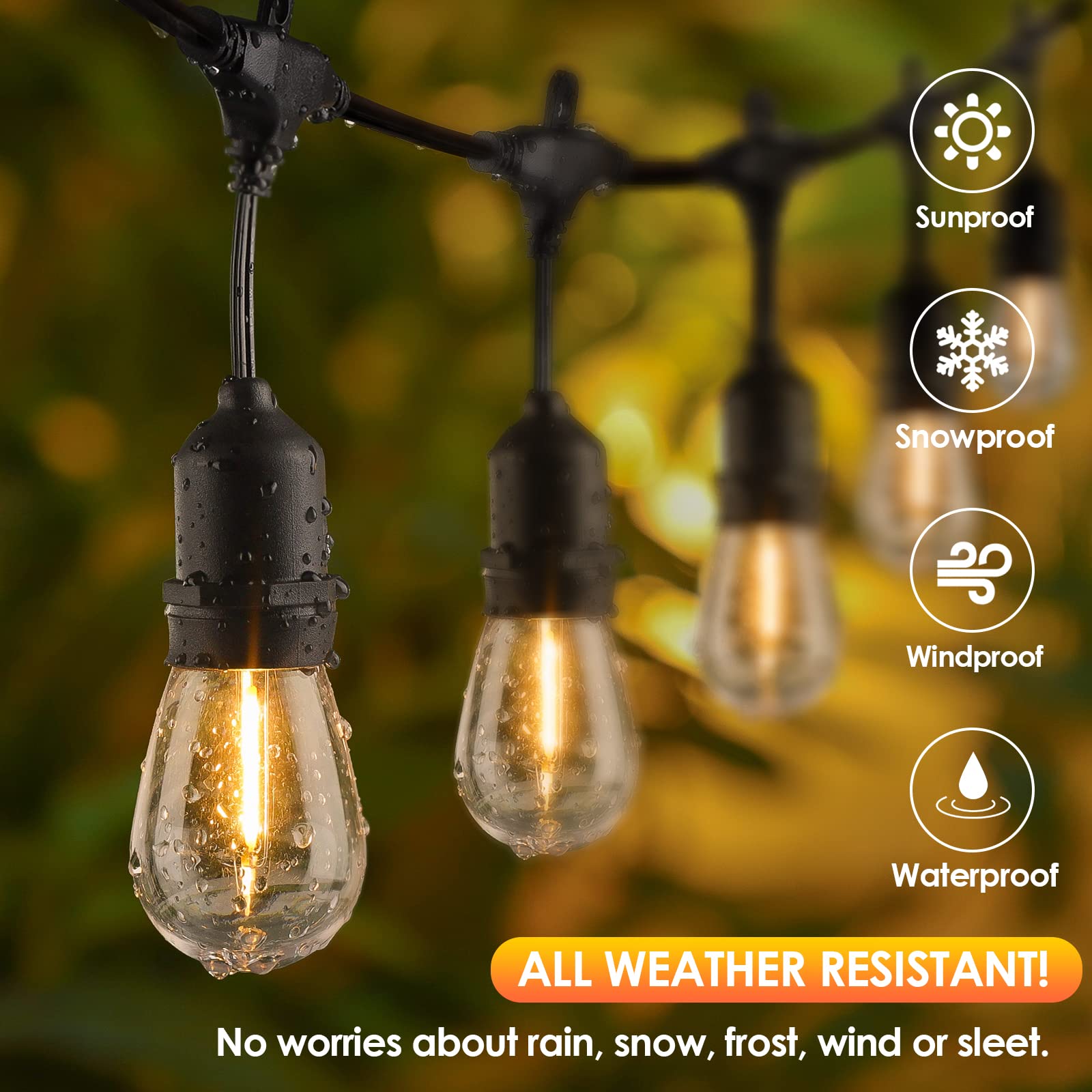 Mlambert 2 Pack 96Ft Outdoor String Lights With 60+5 Led Vintage 2700K Bulbs, Dimmable Waterproof Lights For Patio Balcony-192Ft