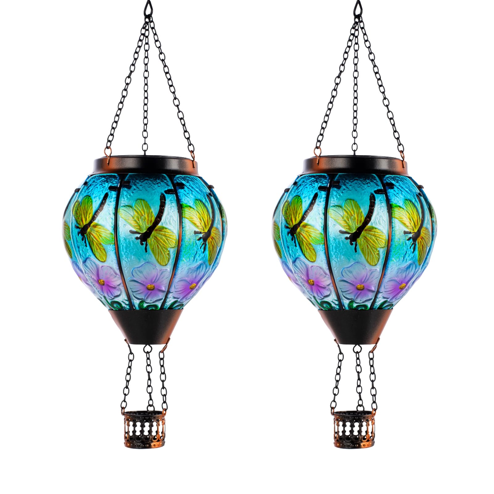 Dreamskip 2 Pack Dragonfly Hot Air Balloon Solar Lantern Outdoor Waterproof  Glass Balloon Lanterns For Outside  Decorative Hanging Solar Lights Patio Garden Yard Gift For Women Moms