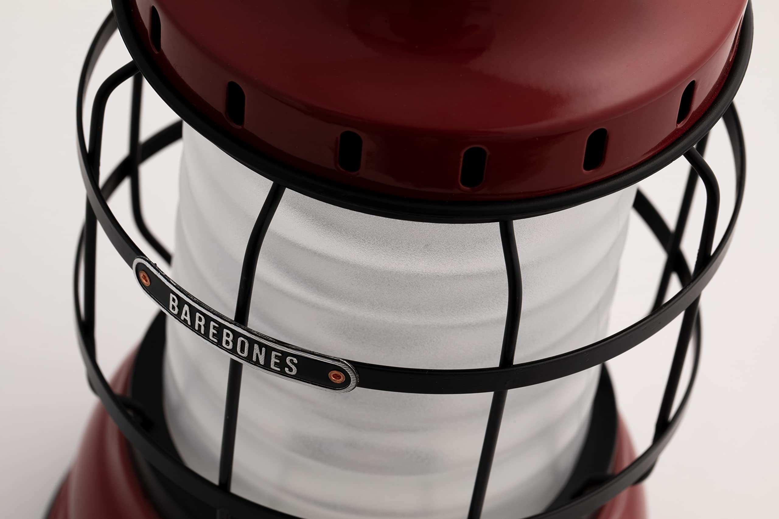 Barebones Forest Lantern - Vintage Rechargeable LED Light, Medium Size, Red, Stamped Steel, Model BAR-LIV-262 for Outdoor Use