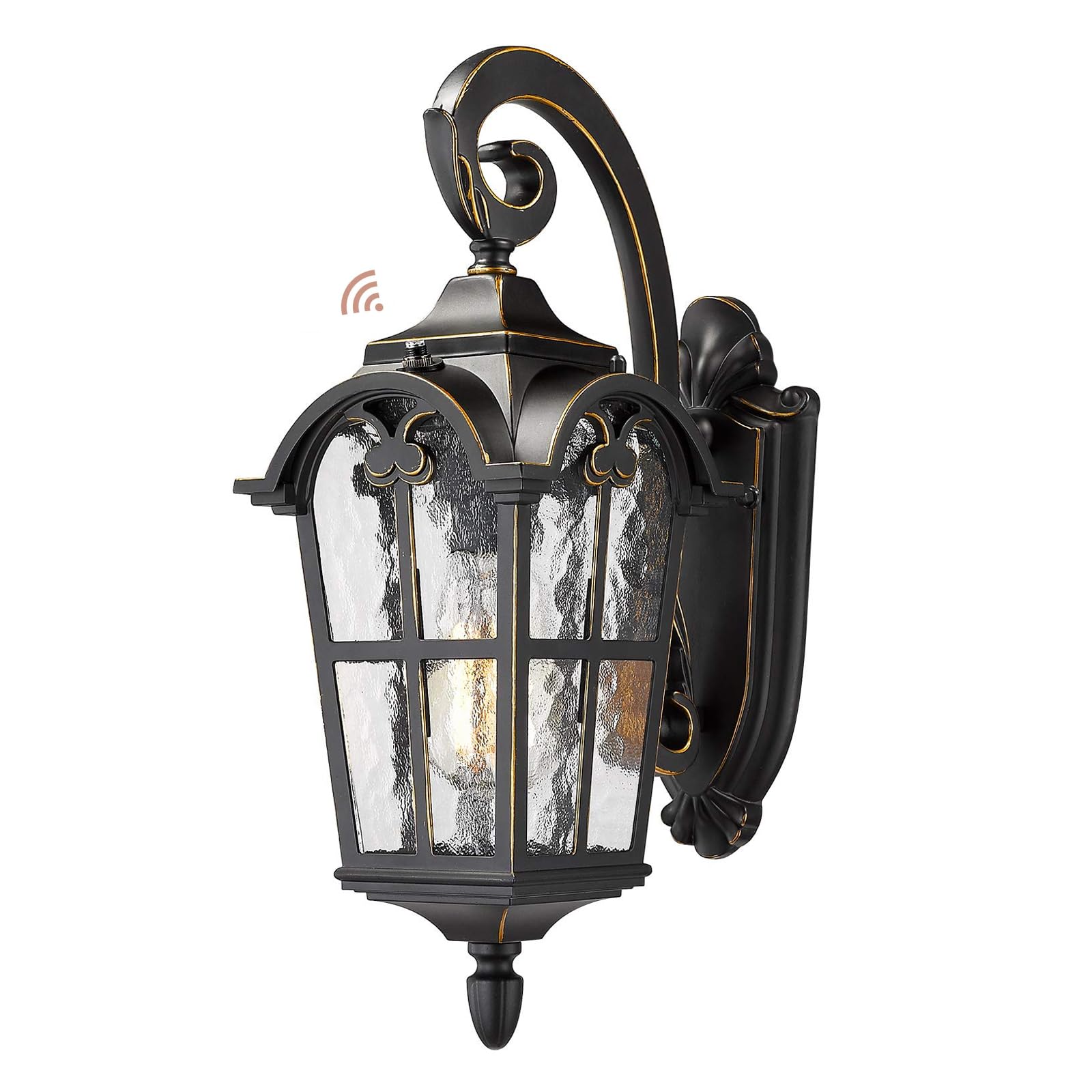 Emliviar Dusk to Dawn Sensor Outdoor Lighting - Farmhouse Outdoor Porch Lights for House 17.5 Inch, Black Finish with Water Glas