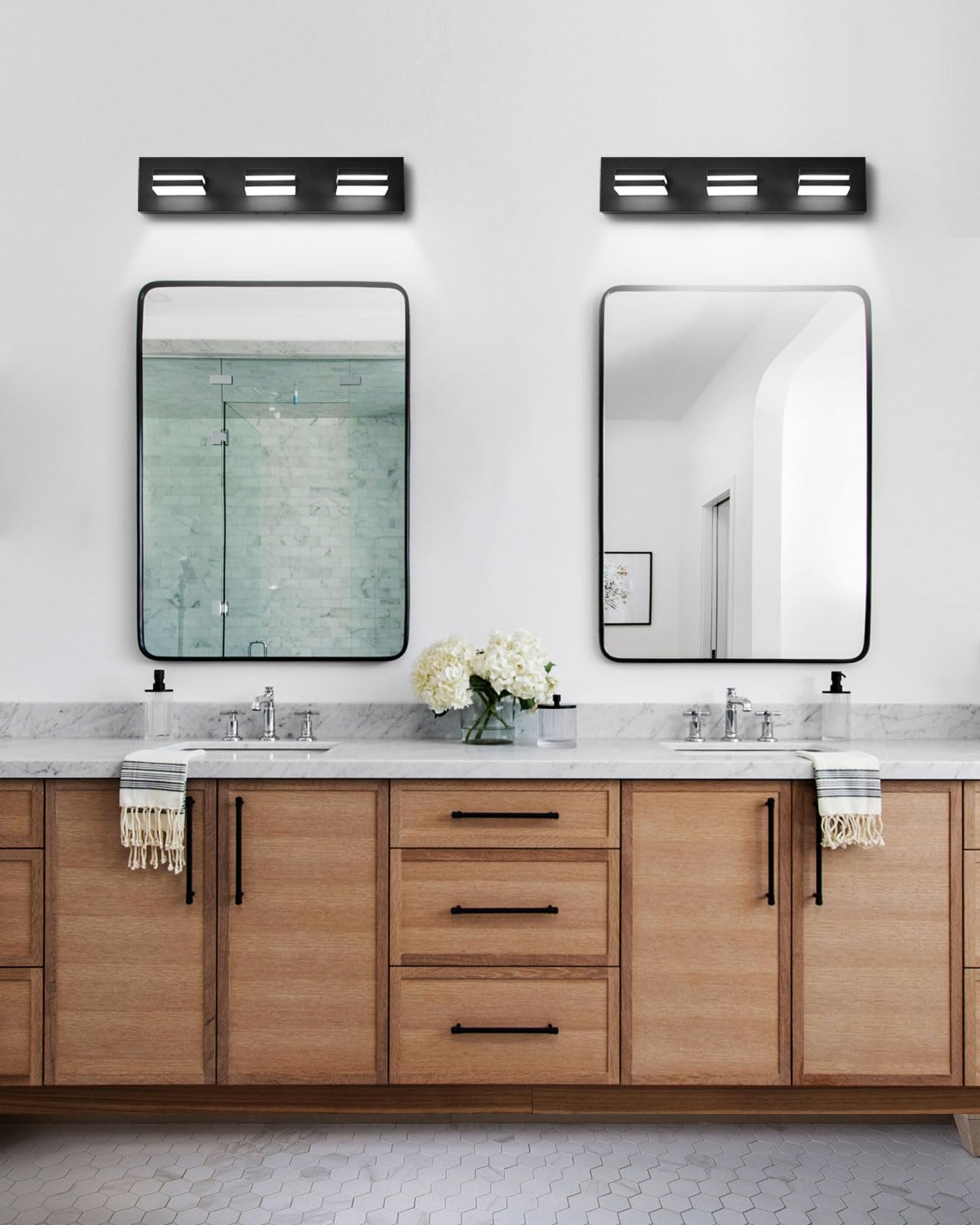 Likelgn 3-Light Bathroom Vanity Light Fixture, Modern LED, 22" W, Black, Rotatable Light Heads, Model LK-WL3310