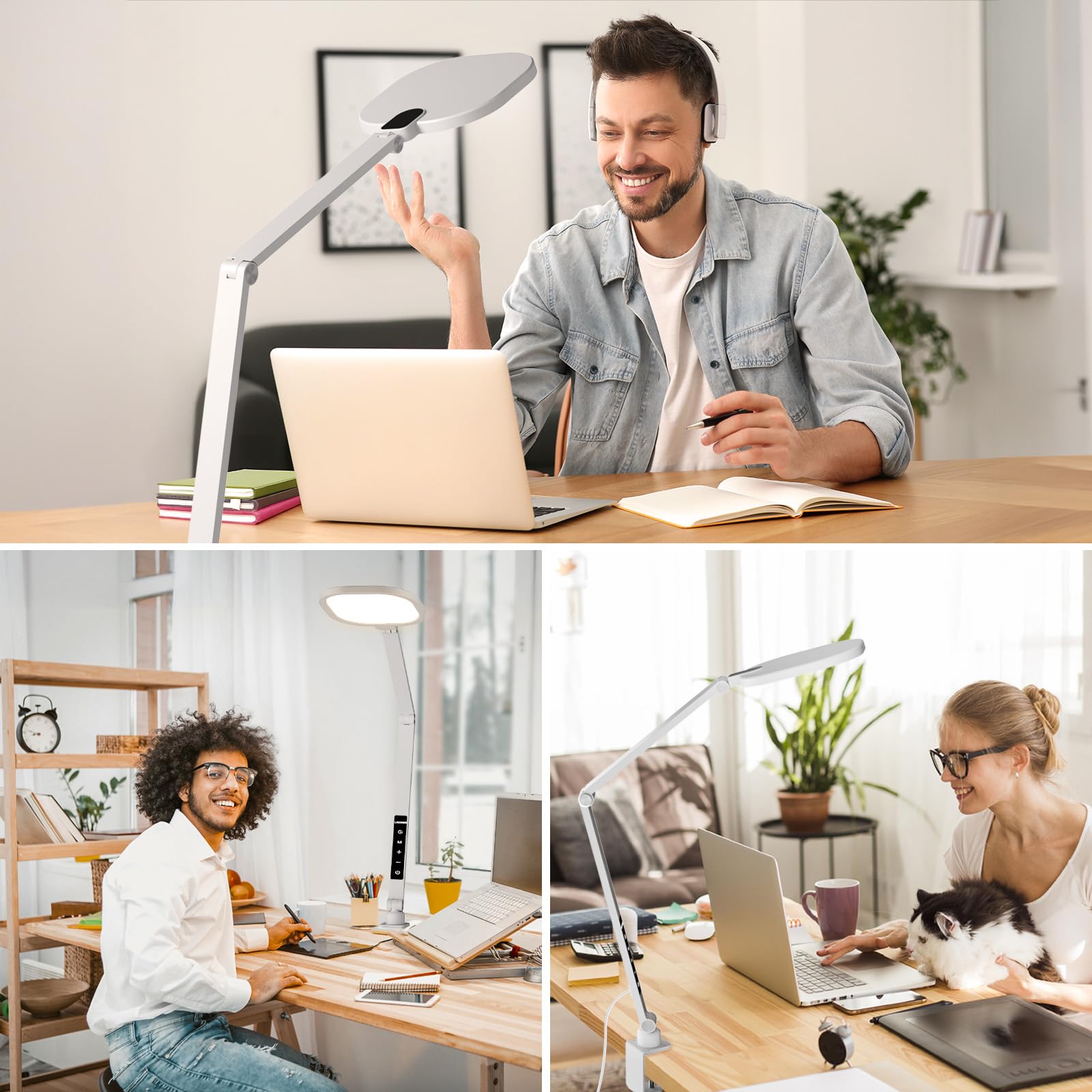 Led Desk Lamp For Home Office, 15W Desk Light With C- Clamp, Swing Arm, Memory & Timer Function, 1200Lm Dimmable Computer Light