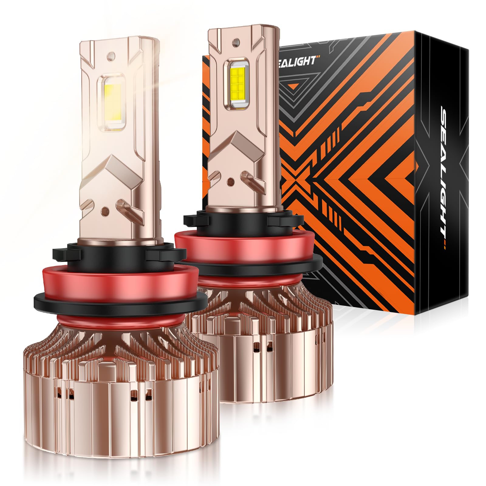 SEALIGHT H9/H8/H16 Bulbs, 4500K Warm White, Plug and Play, Pack of 2, H11-4500K, Rose Gold, Aluminum