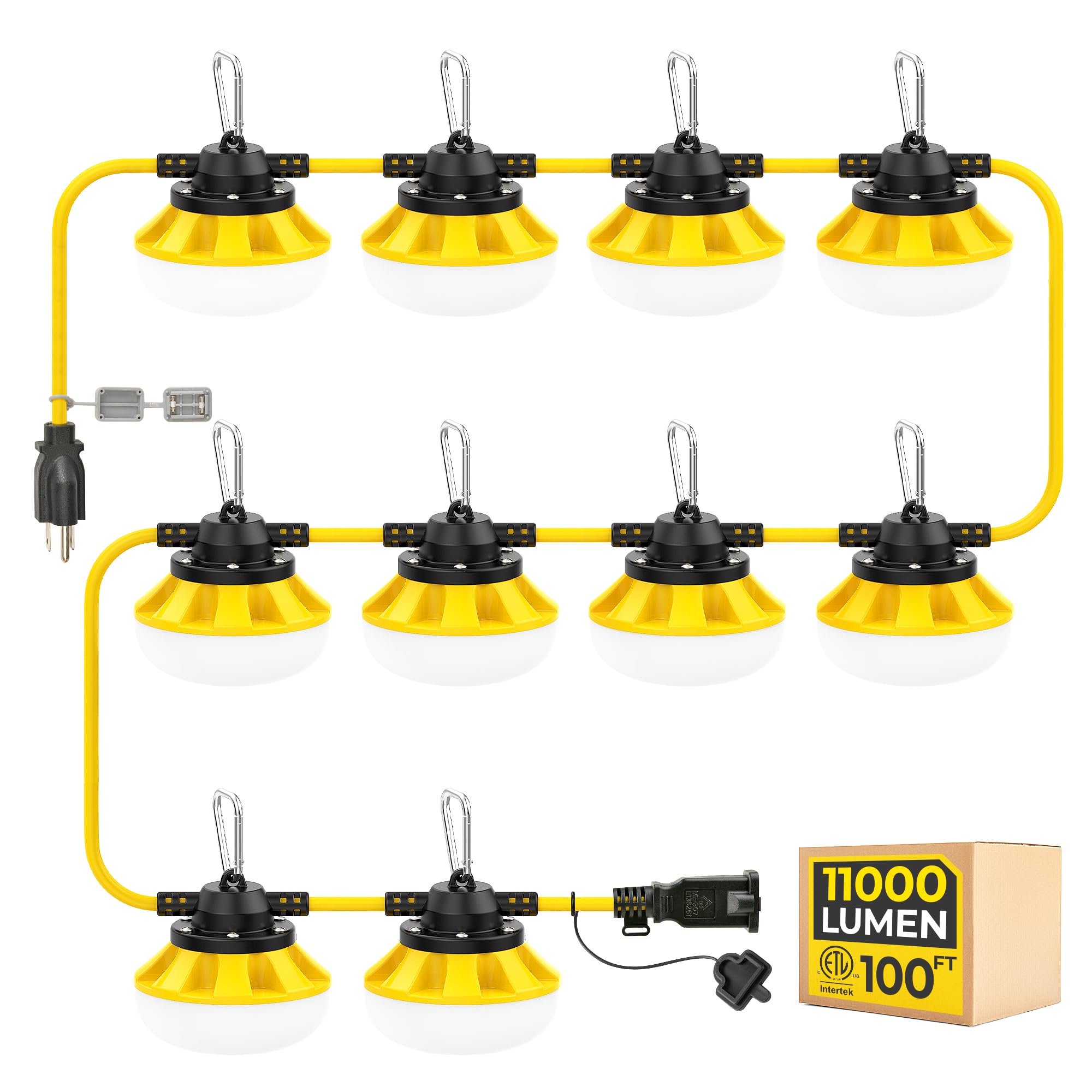 HYANGLUX 100ft Construction String Lights: 3 Prong 100w 11000lm ETL Certified Bright Industrial Outdoor Temporary Lighting Led H