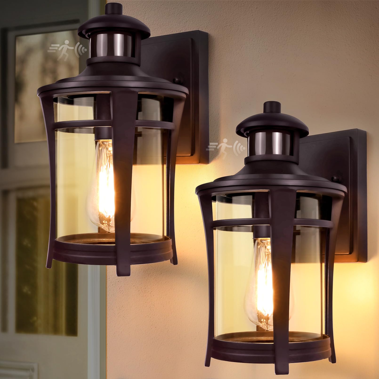 Lamomo Porch Lights Outdoor Bronze, 2-Packs Dusk to Dawn Wall Light Fixtures, Exterior Front Sconces Wall Mount Lighting, Waterp