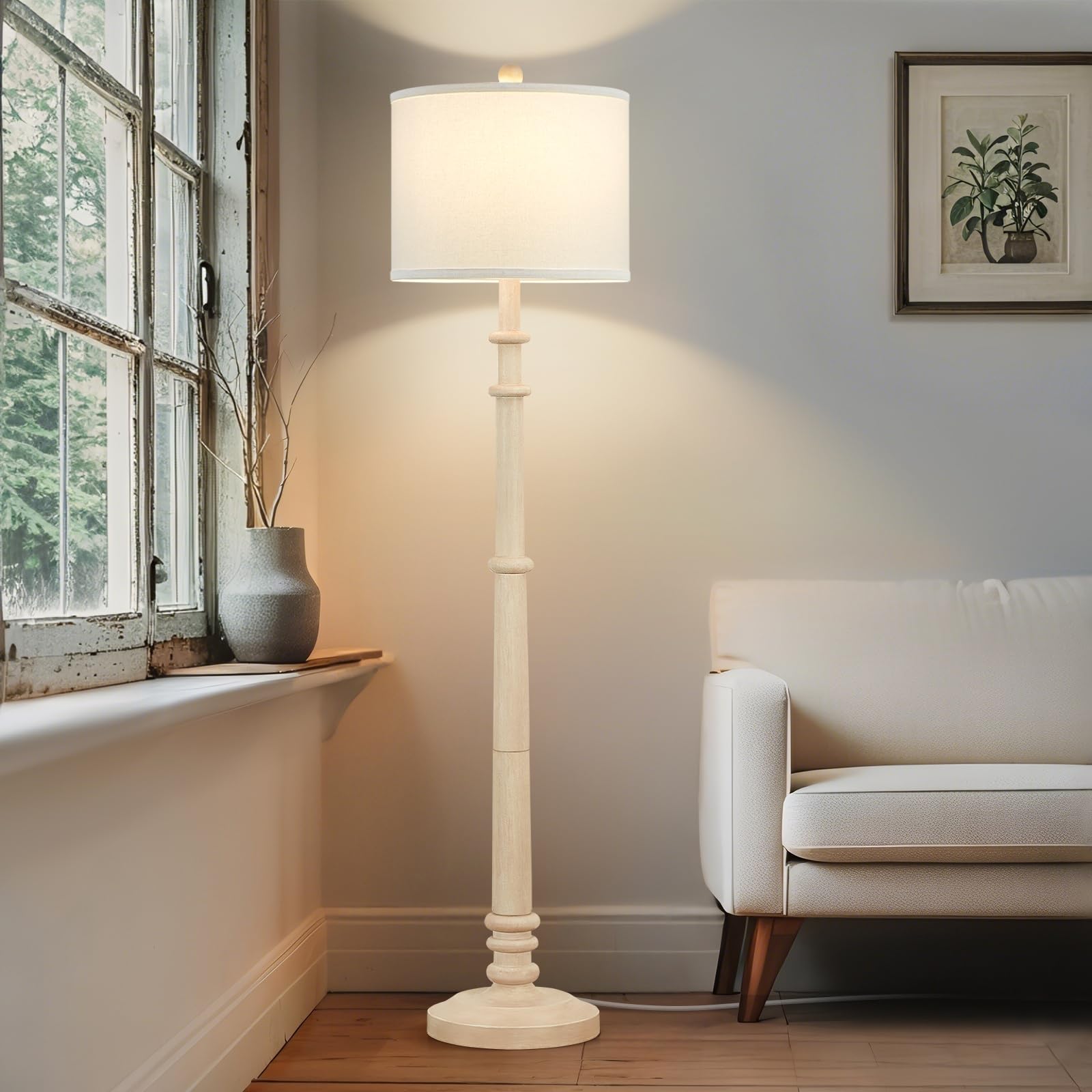 EJIAXIN 60in Resin Floor Lamp - Vintage Standing Light with Linen Shade, Oatmeal Wash, Model: floor lamp for living room-C