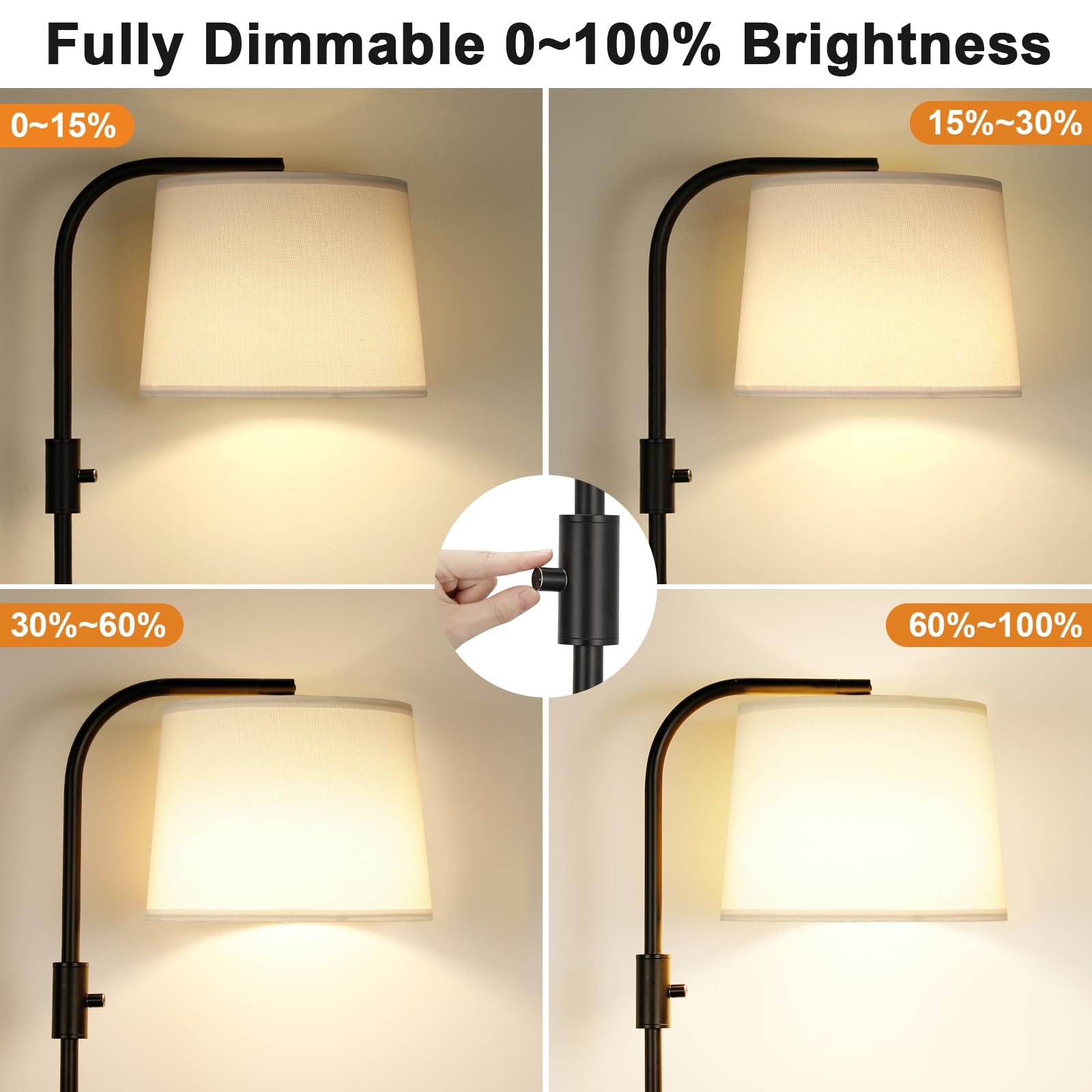 Ambimall Floor Lamp - 9W LED, Fully Dimmable, 63.4 inches, Metal, Black and Linen White