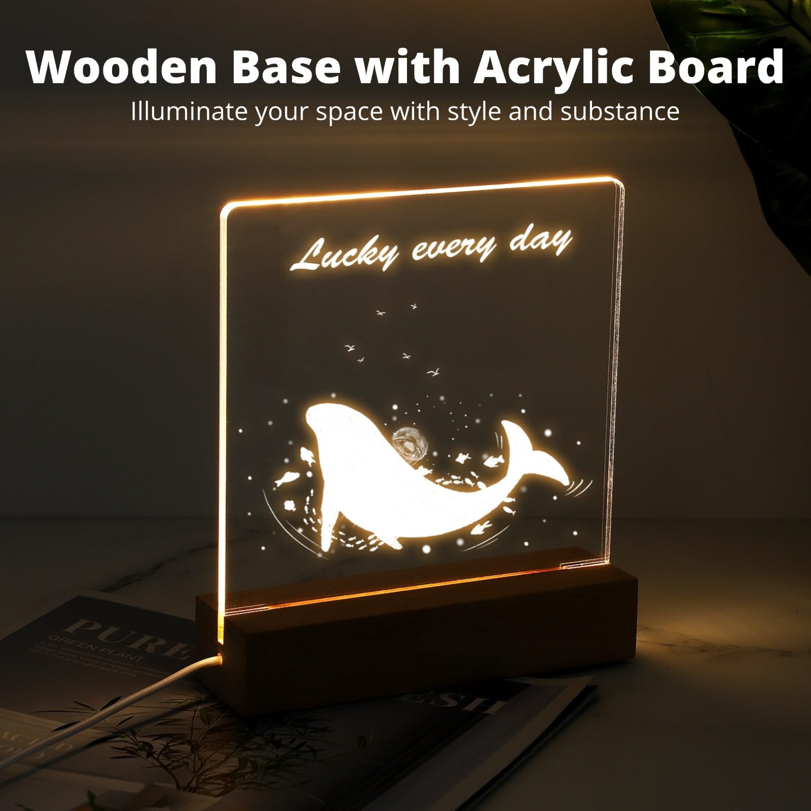 Lnrueg Led Wooden Acrylic Light Base And Blanks (8) 7''Led Acrylic Light Base, Transparent Acrylic Night Lights With Usb Cables