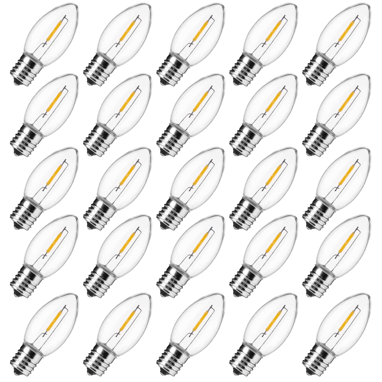 Minetom C9 LED Christmas Light Bulbs, 25 Pack, Warm White, Shatterproof Plastic, E17 Base, Dimmable Holiday Lights