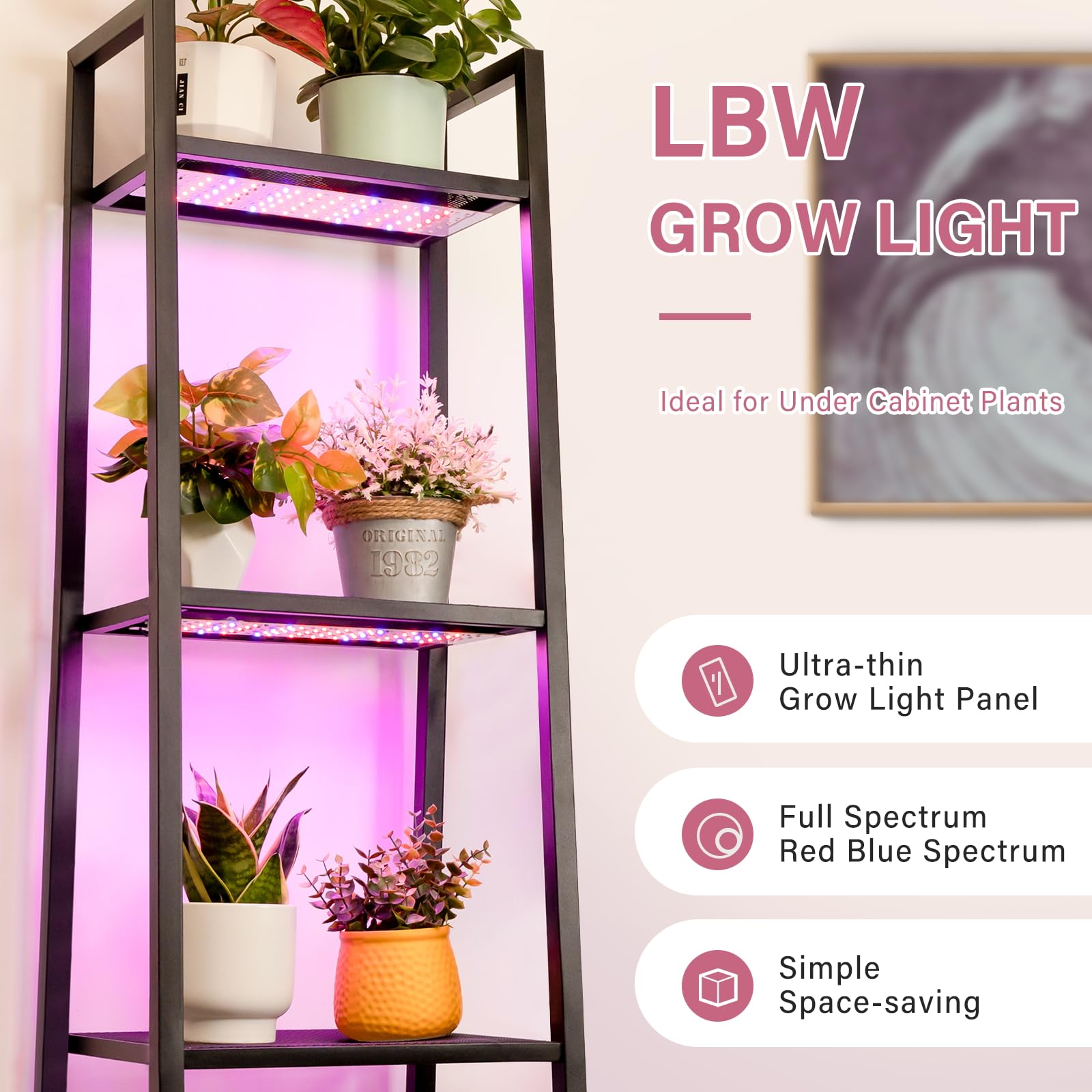 Lbw Led Grow Light, Red Blue Spectrum Grow Light With 4/8/12H Timer And 10 Dimmable Levels, 135 Leds Plant Grow Lamp For Seedlings, Veg, Bloom And Succulents, Ideal For Under Cabinet Indoor Plants