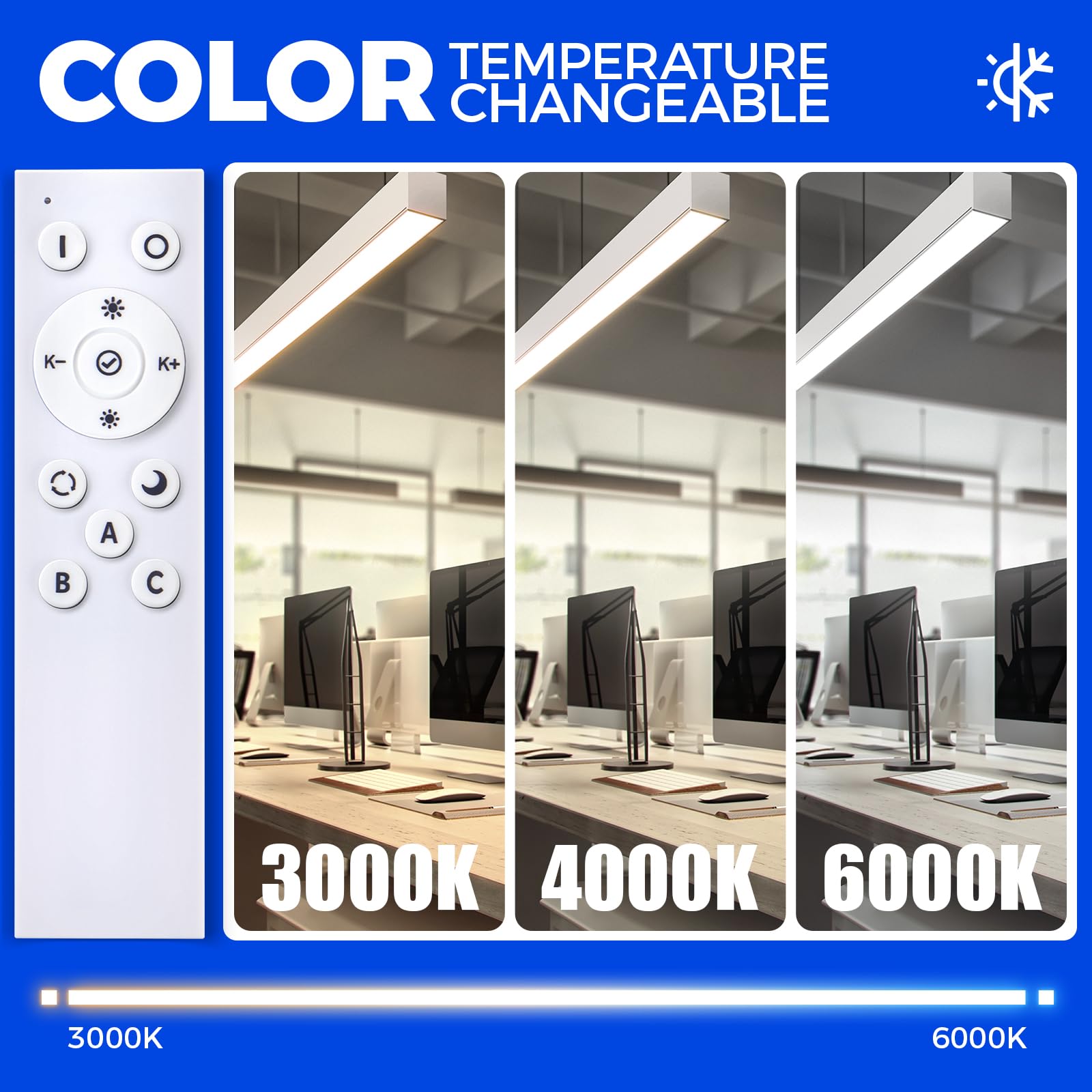 Barrina 4FT LED Linear Light 5568, Dimmable, Color Changing 3000K-6000K, Black, 1 Pack, Aluminum