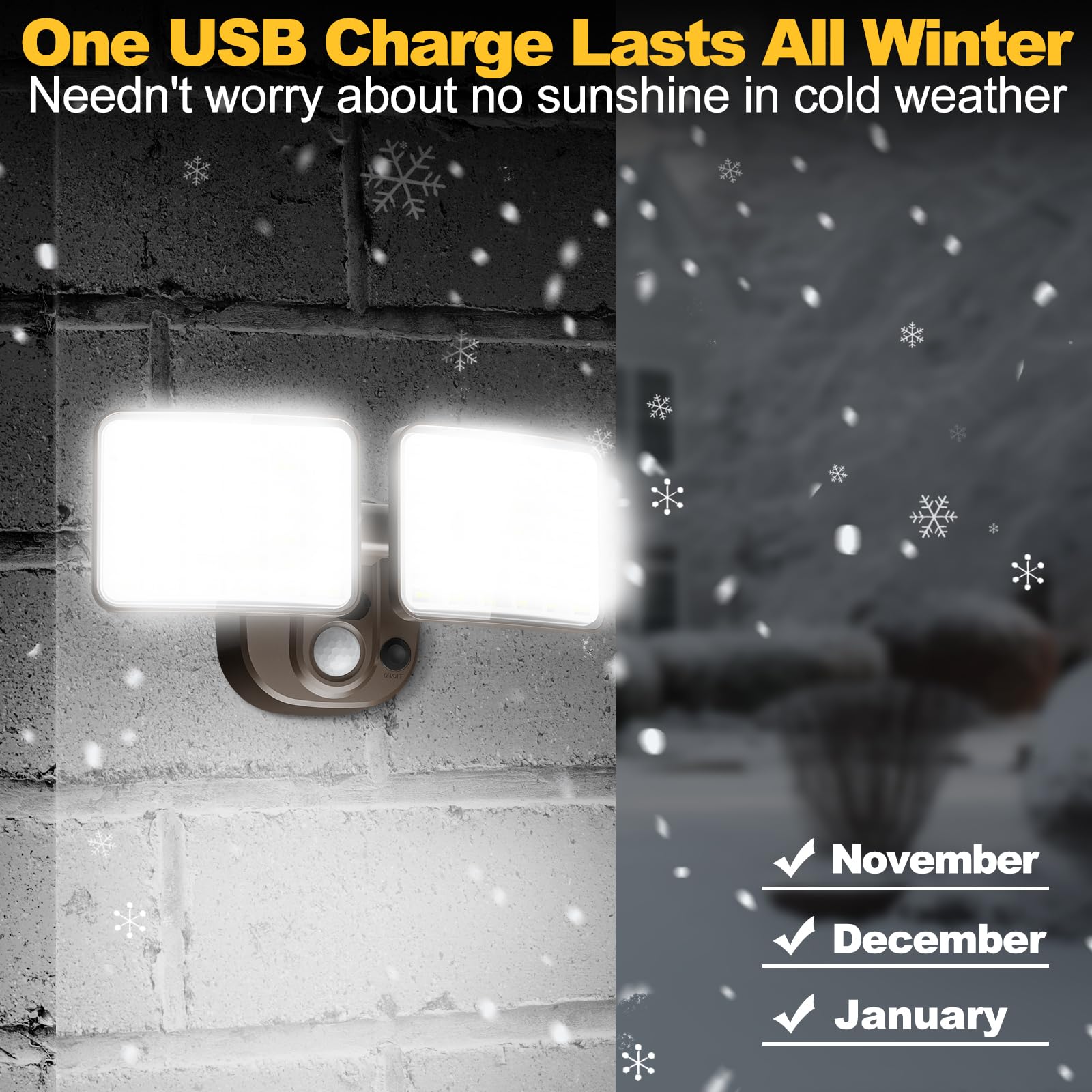 YTKIH Rechargeable Motion Sensor Light 2500LM/4000LM USB Charging LED Flood Light 1 Pack Brown Model SLF08168