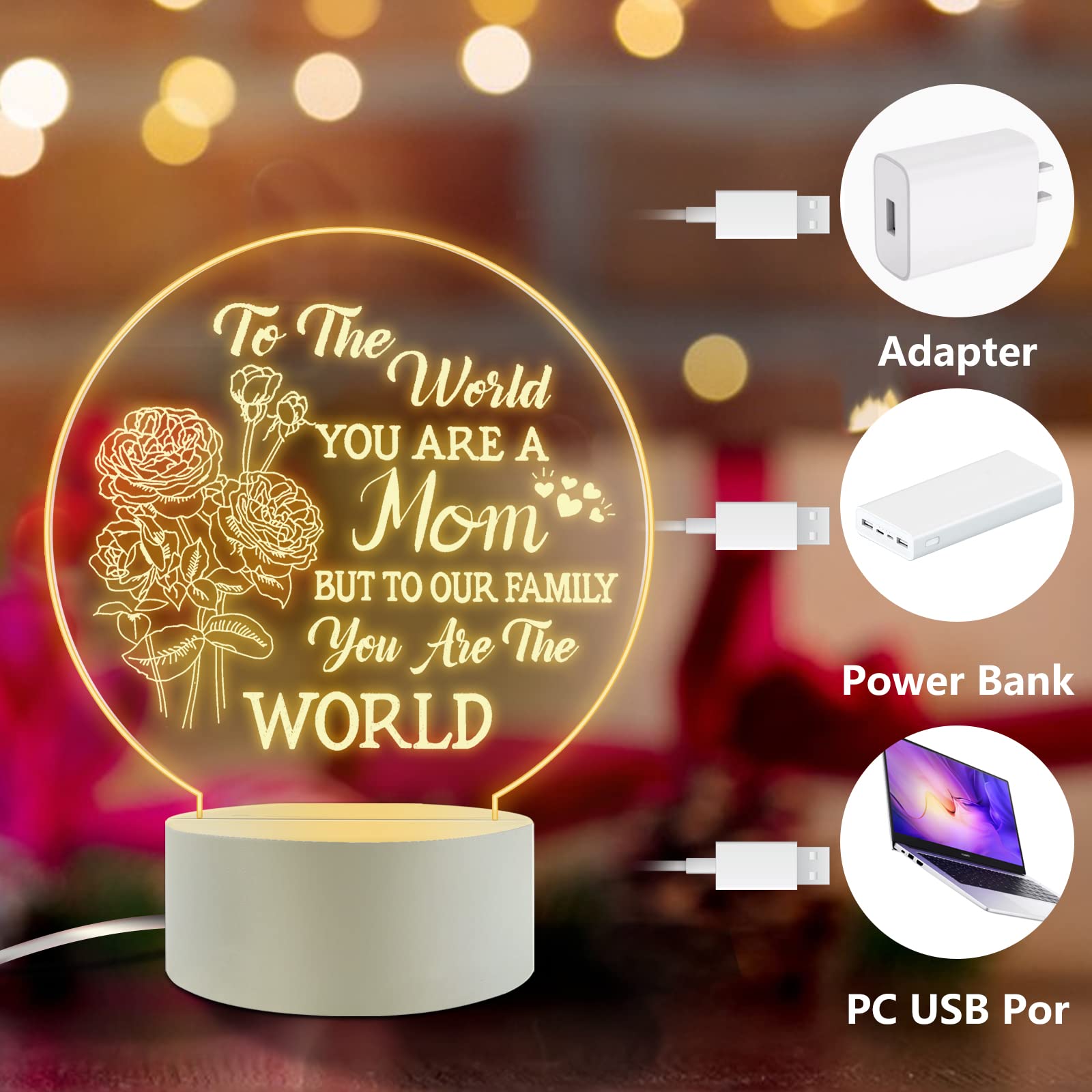 Febdey Mother'S Gift - Best Mom Birthday Gifts From Daughter & Son, Night Light Room Decoration