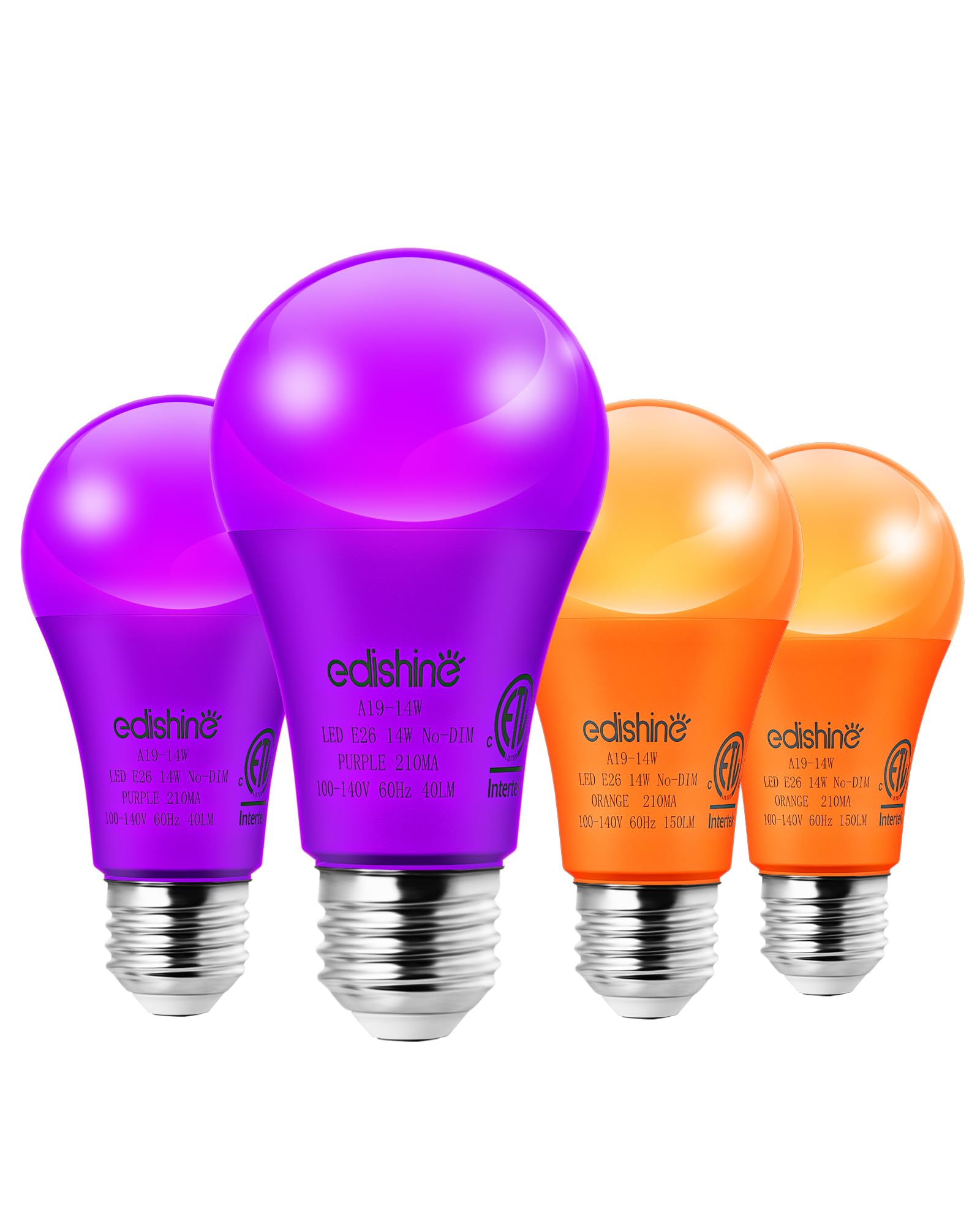 EDISHINE Purple Orange Light Bulbs, 14W Purple LED Bulb Equivalent 100W Colored Light Bulbs, E26 Base A19 Orange Light Bulb for