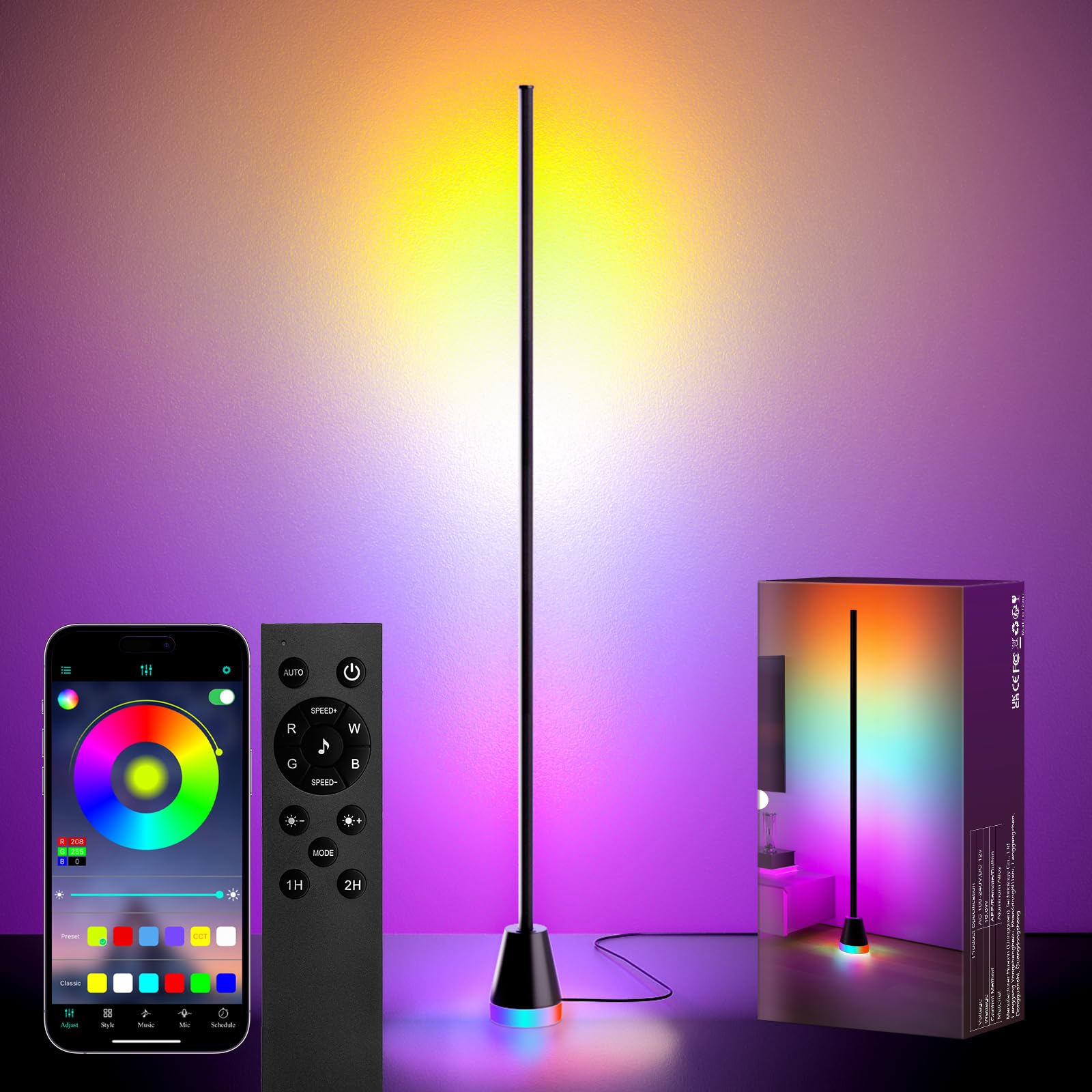 Torchlet Corner Lamp, Floor Lamp with App and Remote Control, RGB Corner Floor Lamp with 1600 Million DIY Colors, 213+ Sence Mod