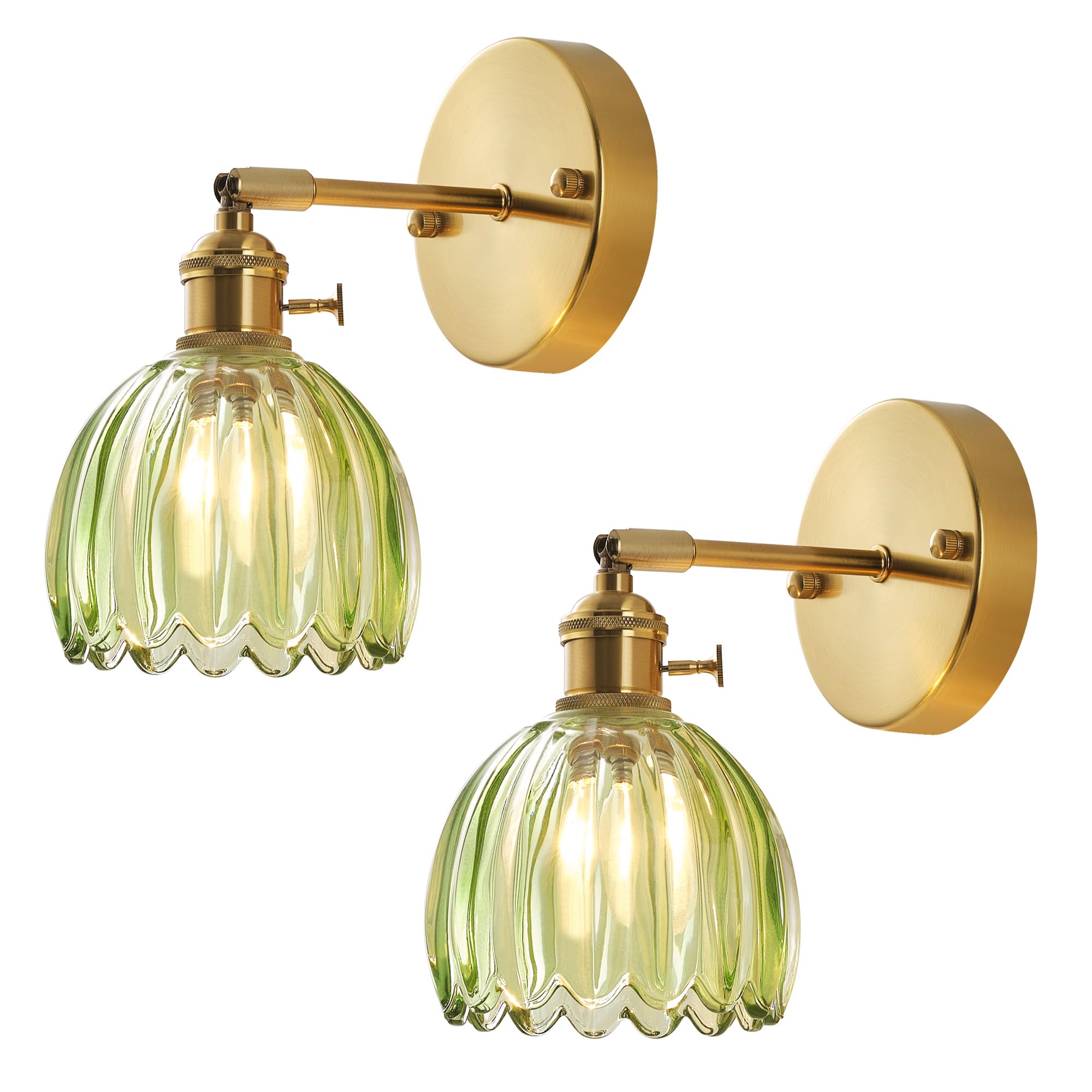BinoBro Wall Sconce, Vintage Tulip Crystal Glass Shade, Hardwired/Plug-in, Multicolored, Model WL24555, Perfect for Bedroom/Living Room