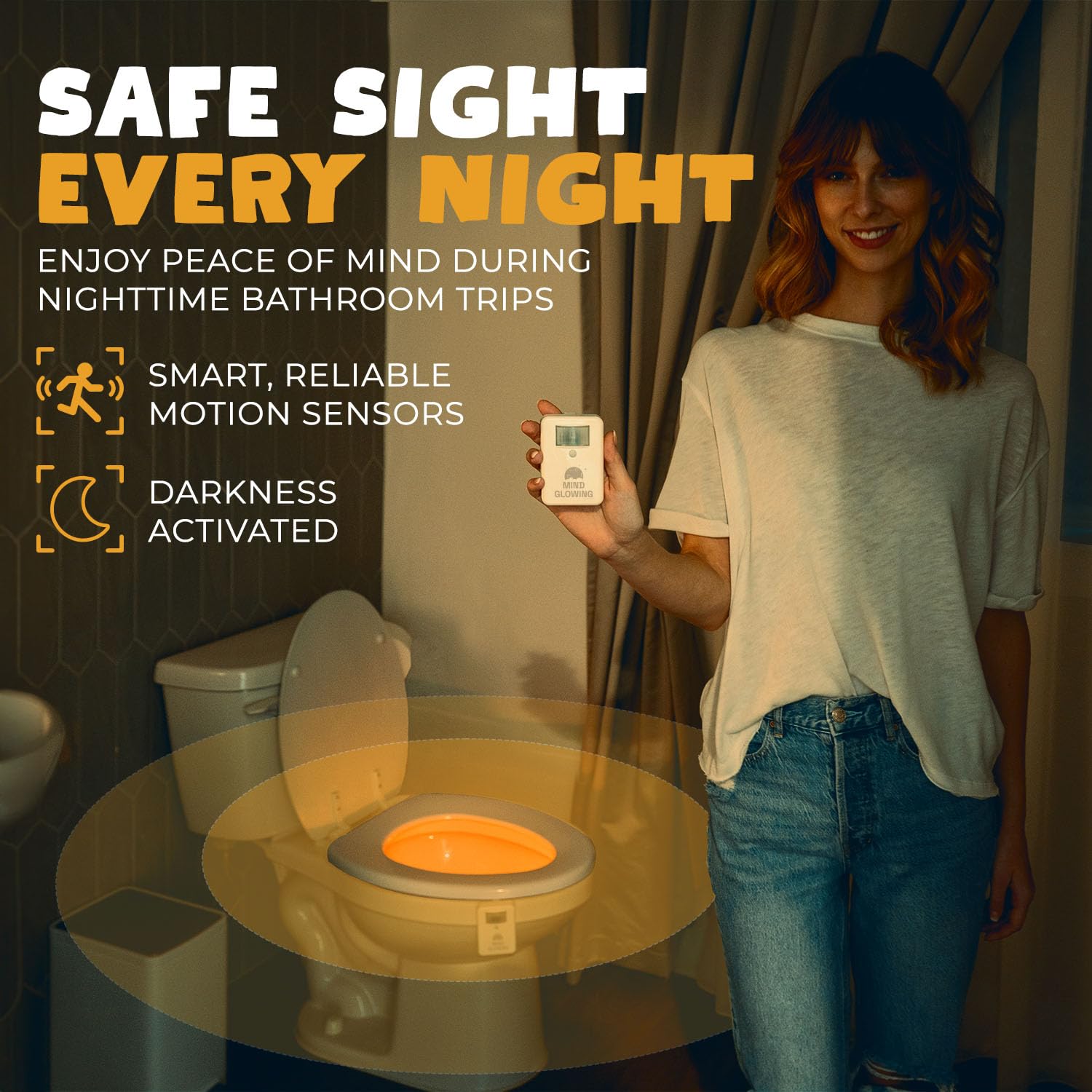 Mind-Glowing Toilet Light - Motion Sensor, Color Changing LED, 2 Pack, Plastic, Multicolor, Model MGTL-01-2px
