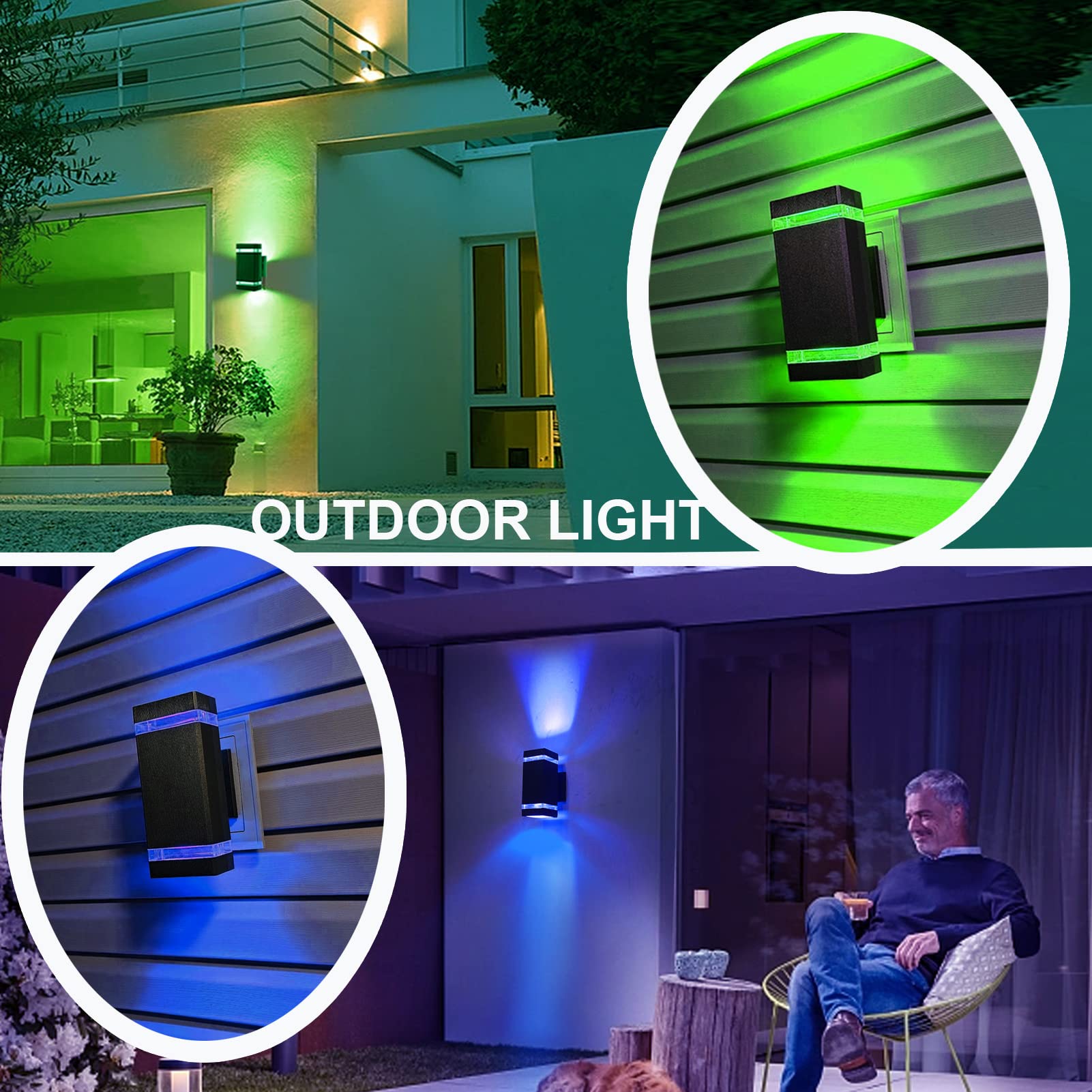 iYogaled Outdoor Wall Sconce Light Fixture - Dusk to Dawn, Aluminum, Green & Blue, Model ROSY11