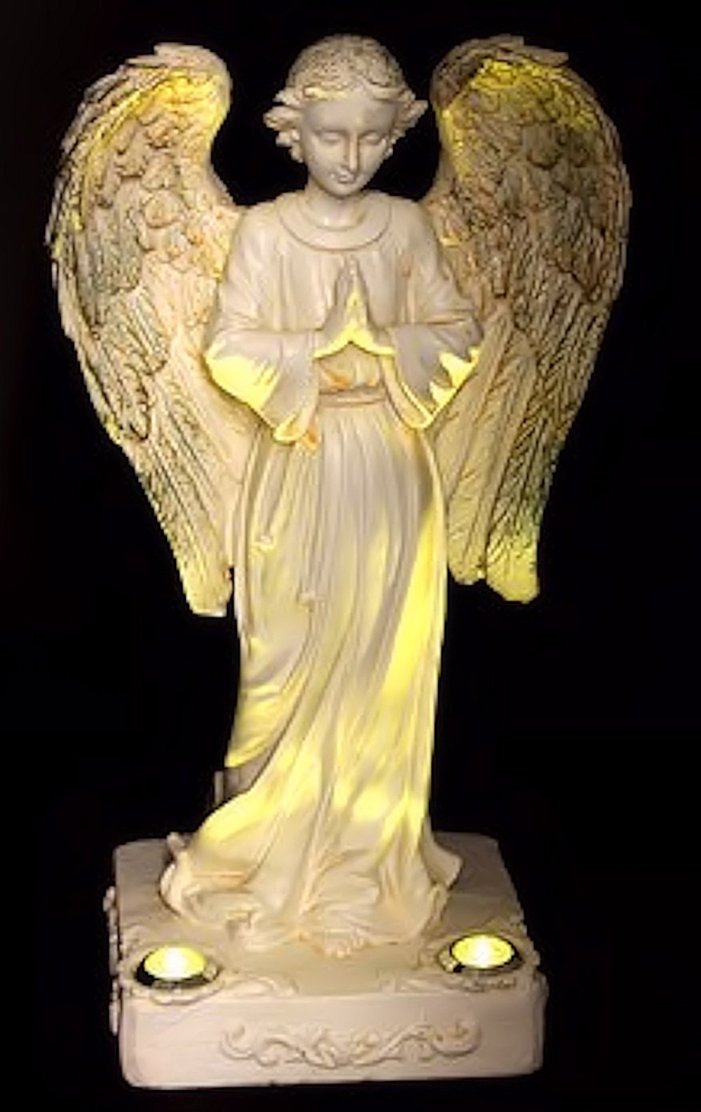 BRILLIANT AND MO Solar Angel Lights - 2 Yellow LED, White Polyresin, Model 14124307, Light Yellow Shade