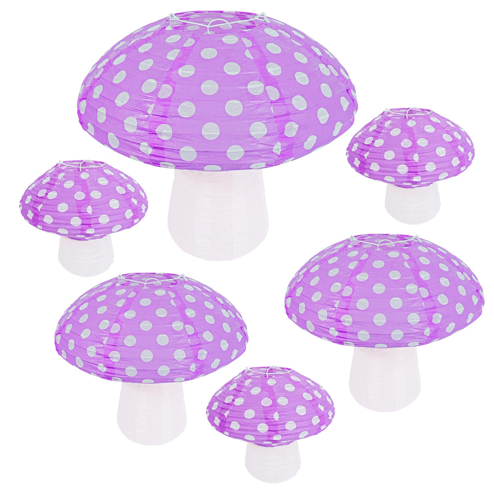 6 Pcs Mushroom Shaped Paper Lanterns for Alice in Wonderland Themed Birthday Party Decorations - 3D Paper Mushroom Purple