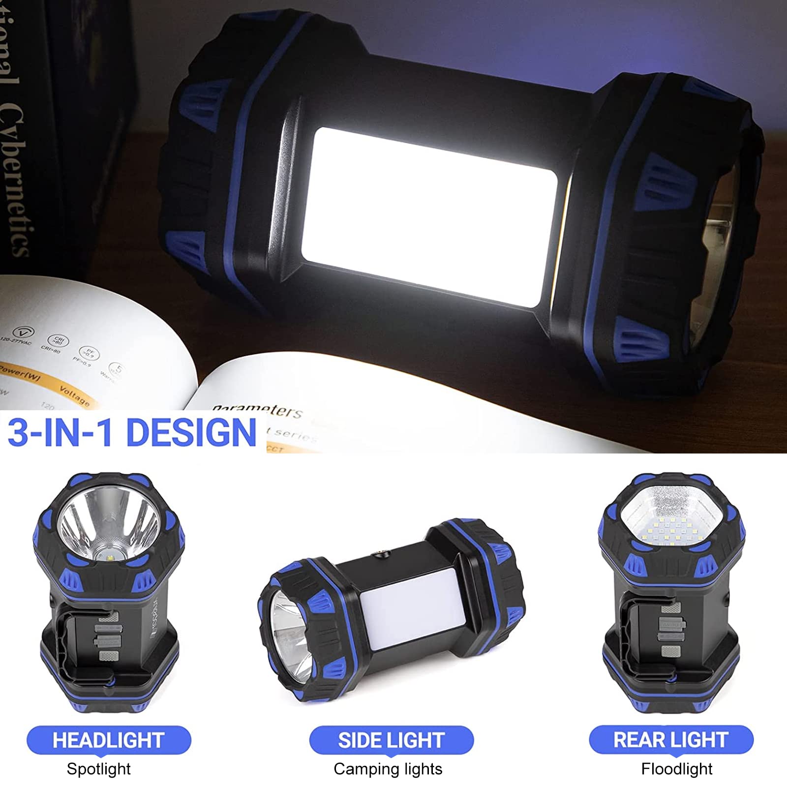 ropelux LED Camping Lantern 1500LM, 8 Light Modes, Rechargeable, Portable Flashlight, 1PACK, Blue, Model HC-262