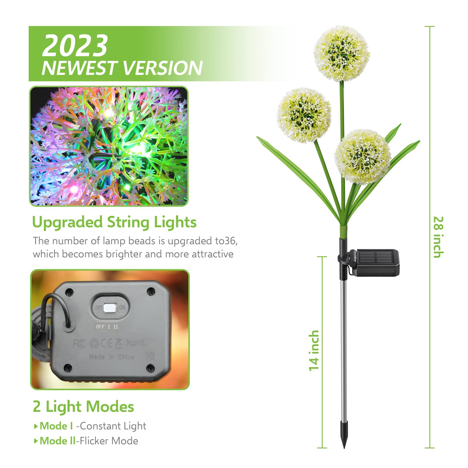 Bonlion 4 Pack Solar Garden Lights - 12 Glowing Dandelion Led, Waterproof Ip65, Colorful Decor