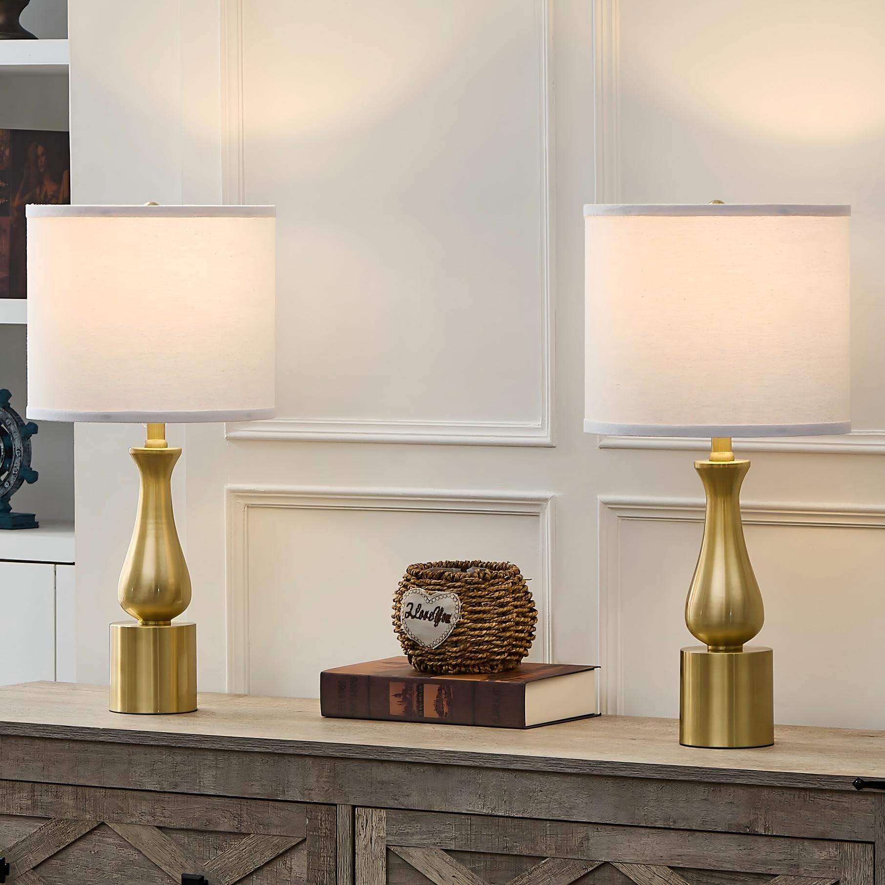 23'' Modern Gold Lamps Set Of 2 For Bedroom, Minimalist Gold Table Lamps For Living Room Set Of 2, Small Gold Table Lamps For Ni