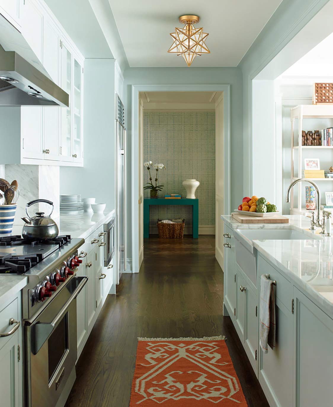 DANSEER Brass Moravian Star Flush Mount Ceiling Light, Clear Glass, Modern Design