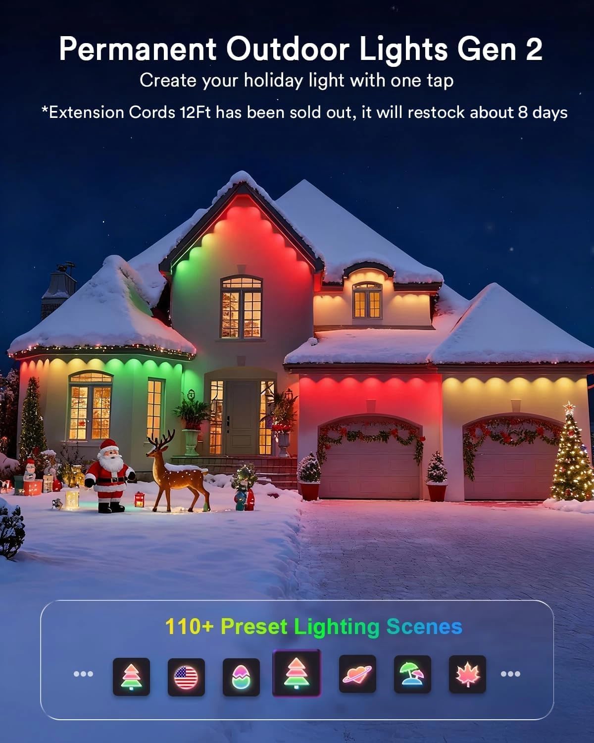 Lumary Smart Permanent Outdoor Lights 2 With Remote & Slide-Base  50Ft With 30 Rgbaicw Leds 1800Lm For Daily & Accent Lighting  Work With Alexa Google  110+ Scene For Halloween Christmas Decor  White