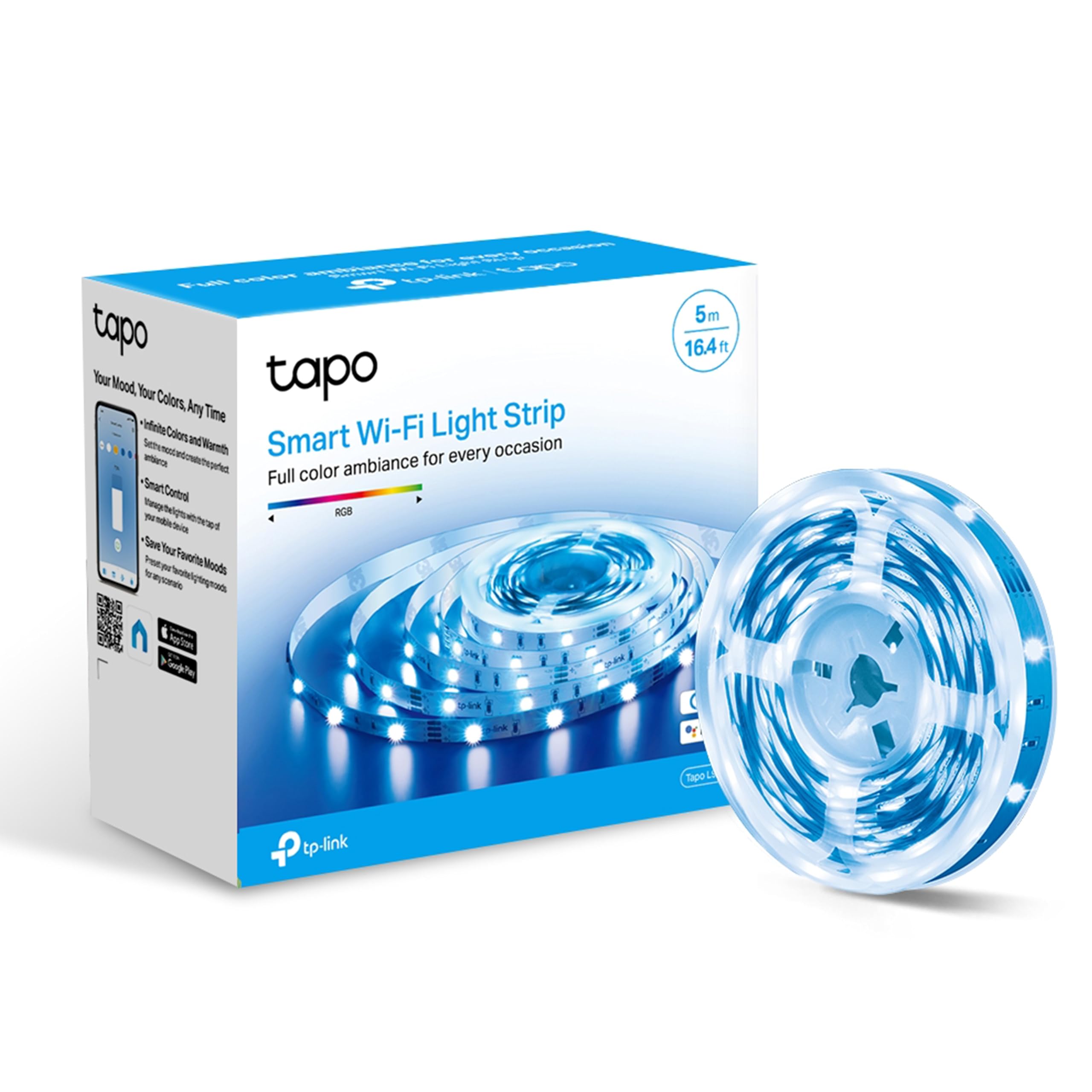 Tapo TP-Link L900-5 Smart LED Plastic Light Strip, 16million RGB Colors, Sync-to-Sound, 16.4ft, 13.5W Wi-Fi LED Lights, Works wi