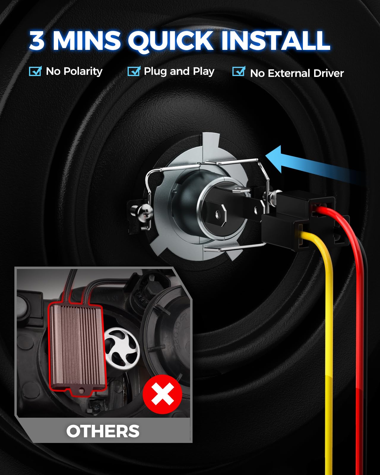 Marsauto H4 Bulbs 800% Bright 48000LM Mini M1S 9003 Driving Light IP68 Super 6000K White Pack of 2