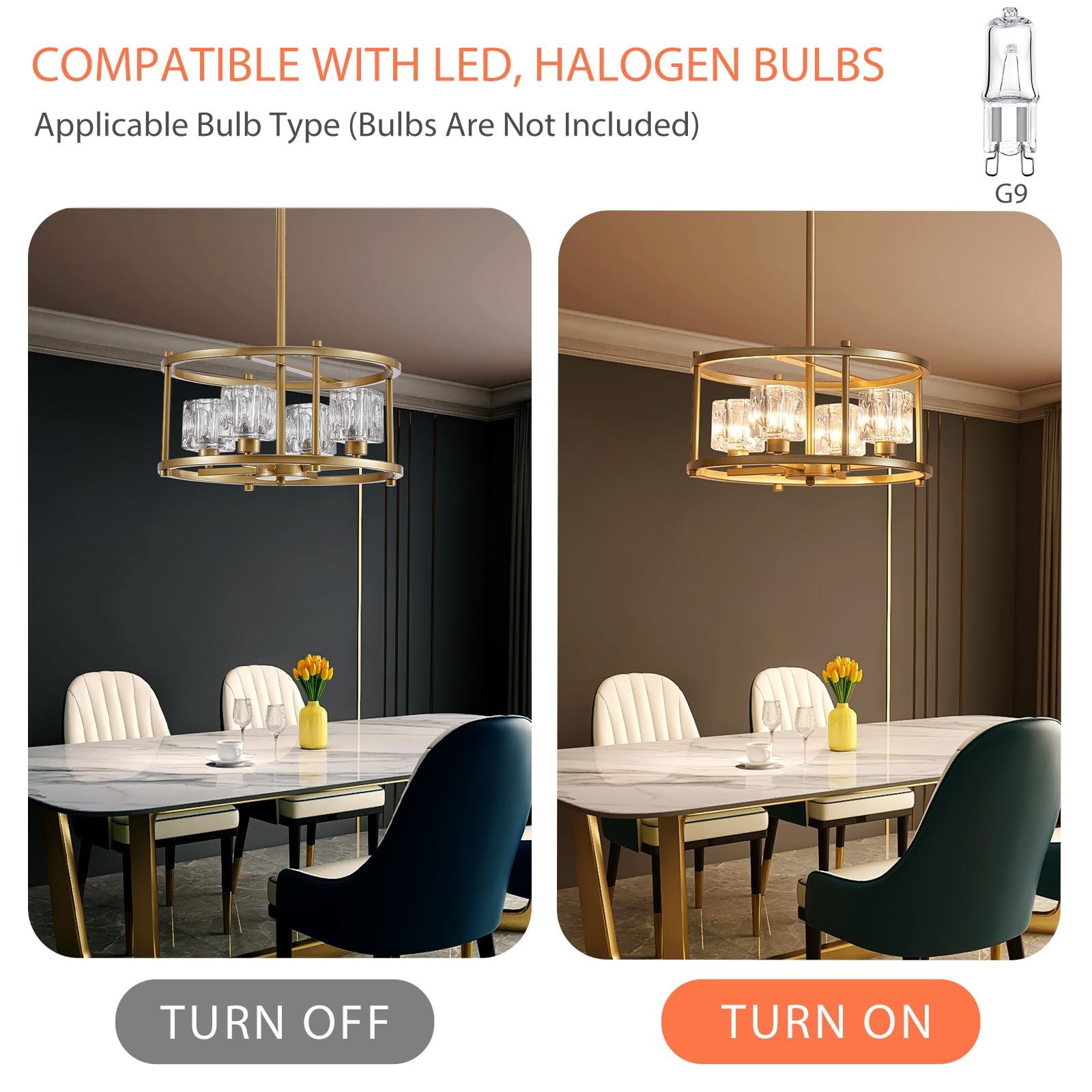 Majhoiw Modern Gold 4-Light Drum Chandelier - Farmhouse Pendant Lighting for Dining Room, Round-Gold Metal Ceiling Fixture