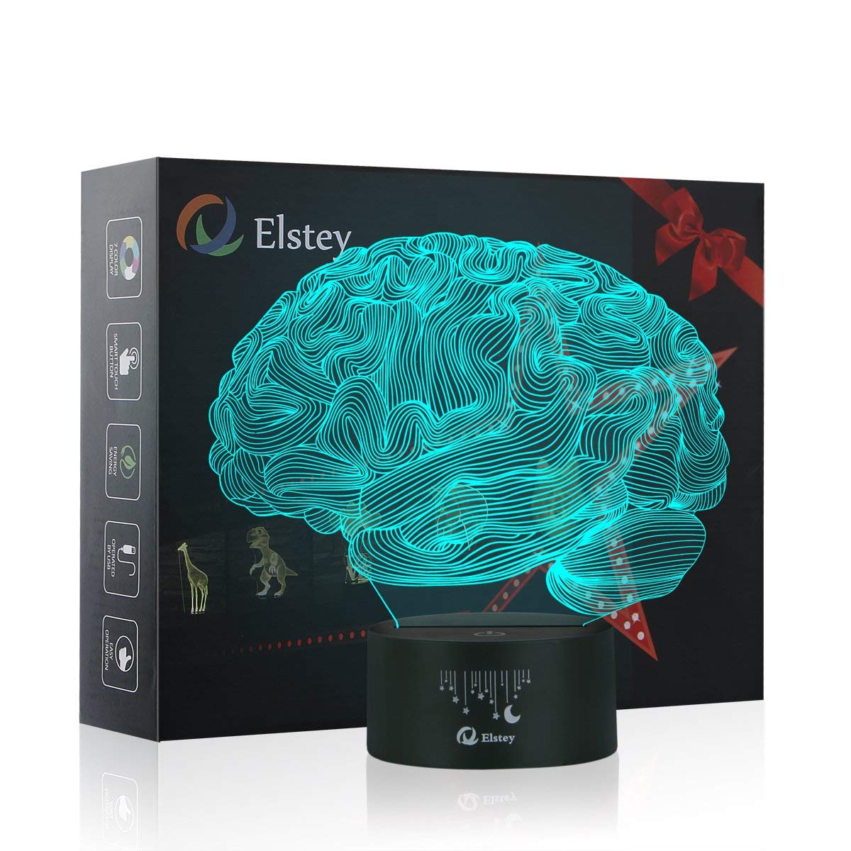 Elstey Brain 3D Night Light Table Desk Lamp, 7 Colors Optical Illusion Touch Control Lights with Acrylic Flat & ABS Base & USB C