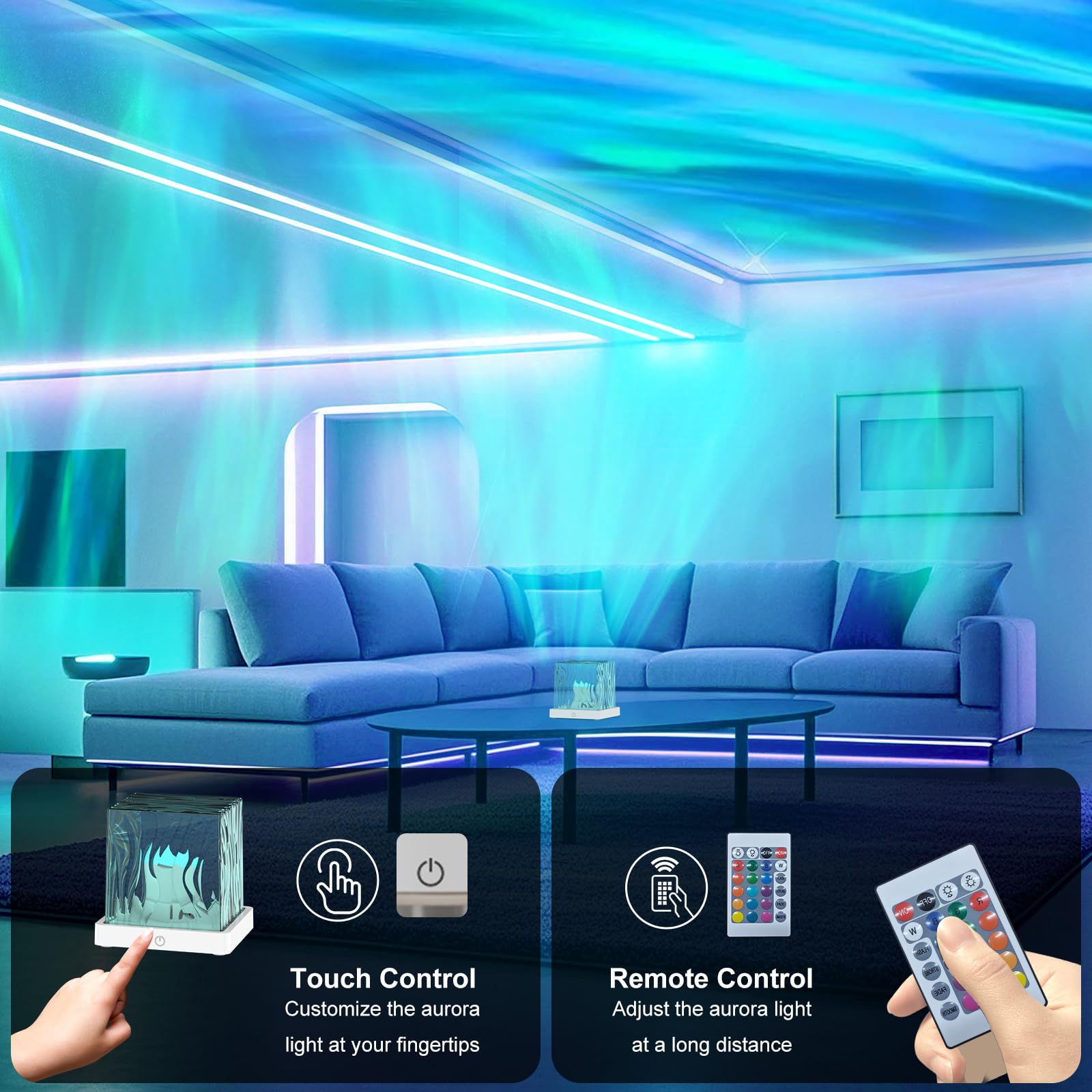 Deyagoo Northern Lights Projector, 16 Colors, Rechargeable Aurora Light, Remote Control, White, Model DY106B