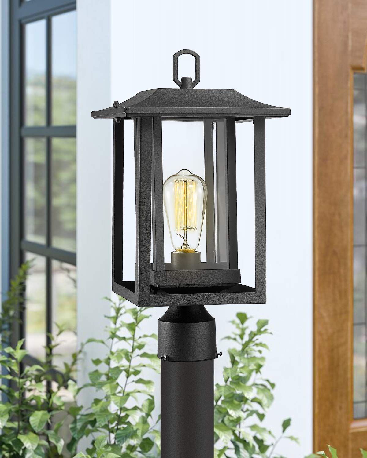 Beionxii Outdoor Post Lights - Large Black Aluminum Lamp Fixture With Clear Glass, Model A197P-2Pk, Post Mount, Extra Large (19 X 9)