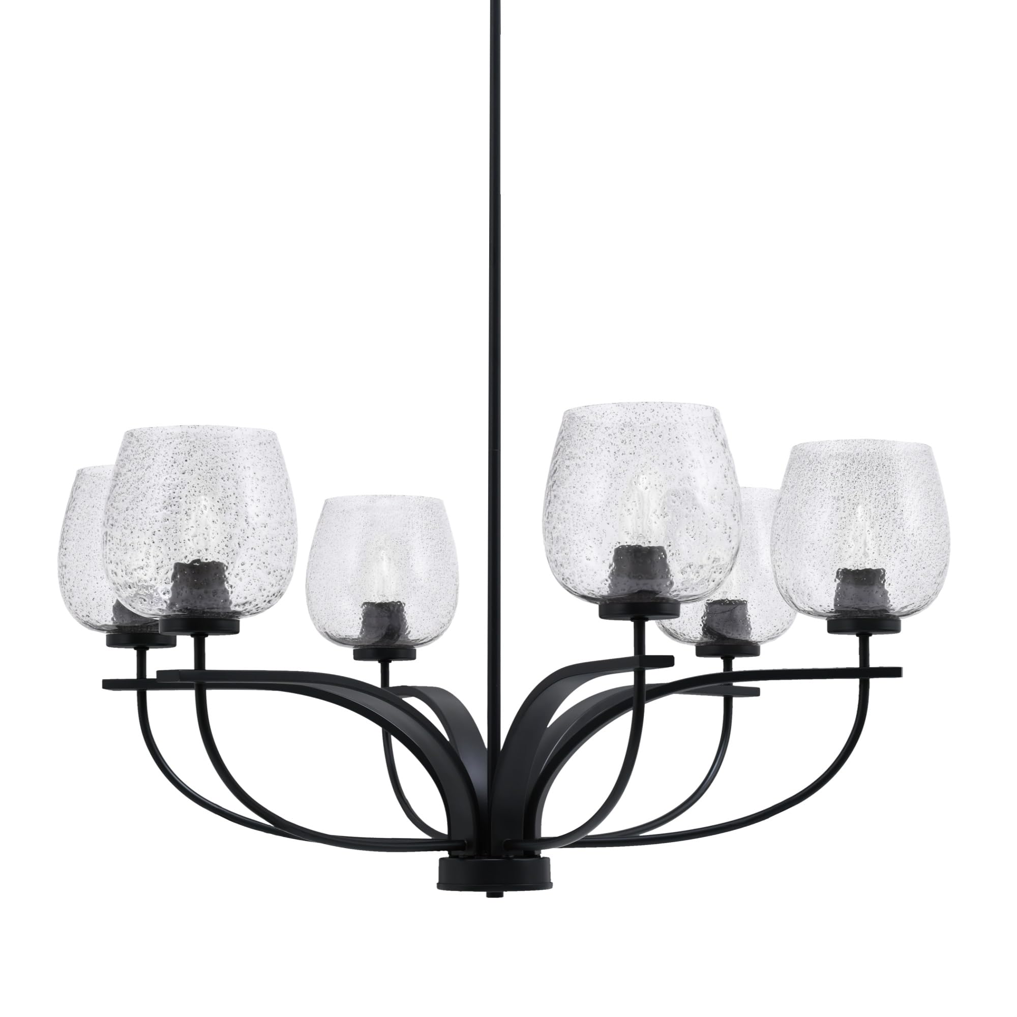 Toltec Lighting Cavella 6 Light Chandelier Shown in Matte Black Finish with 6&quot; Smoke Bubble Glass