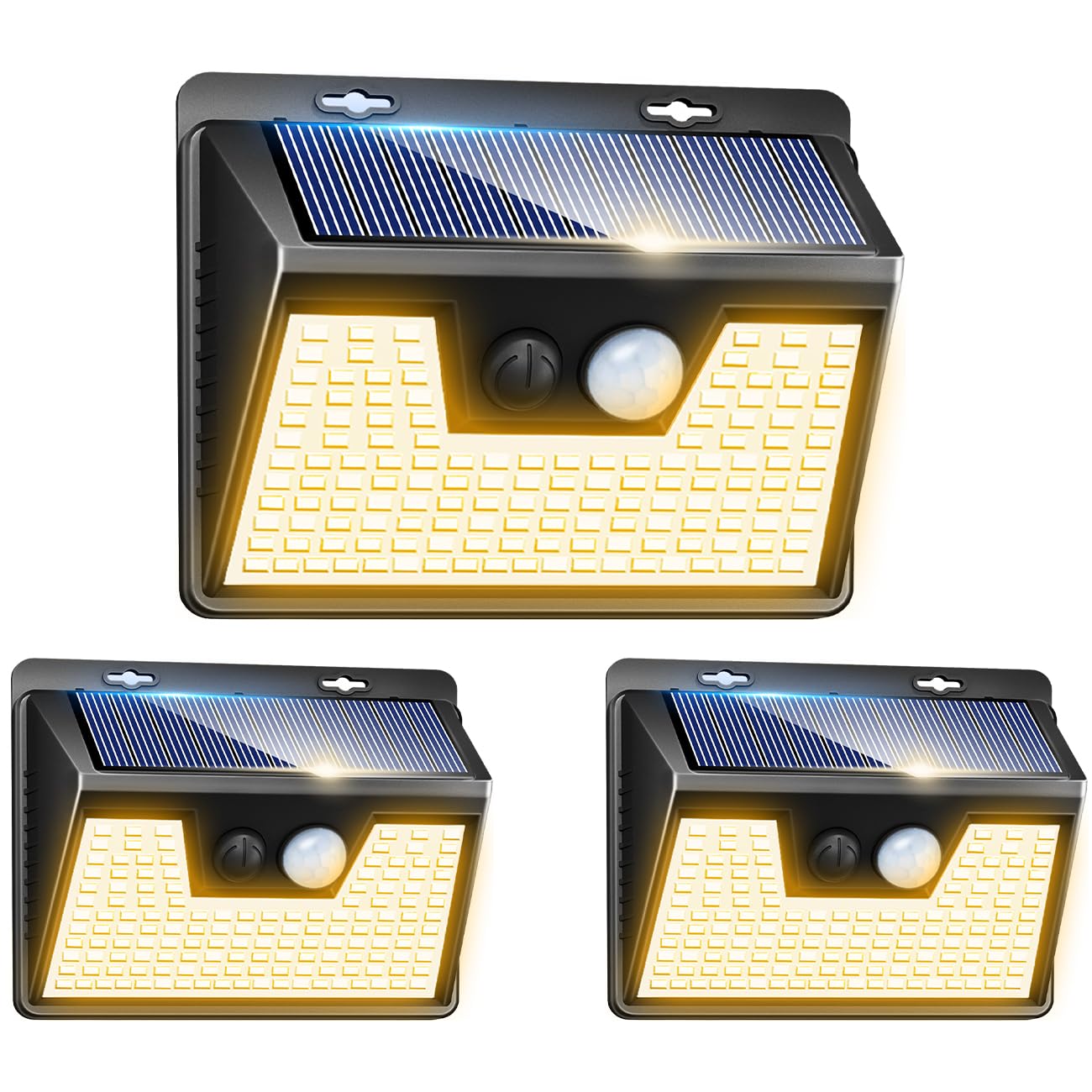 Peasur Solar Lights Outdoor Waterproof [3 Pack/140LED]  Warm White Motion Sensor Lights Dusk to Dawn  3 Modes Solar Fence Security Lighting for Wall Garden Yard Stair Outside