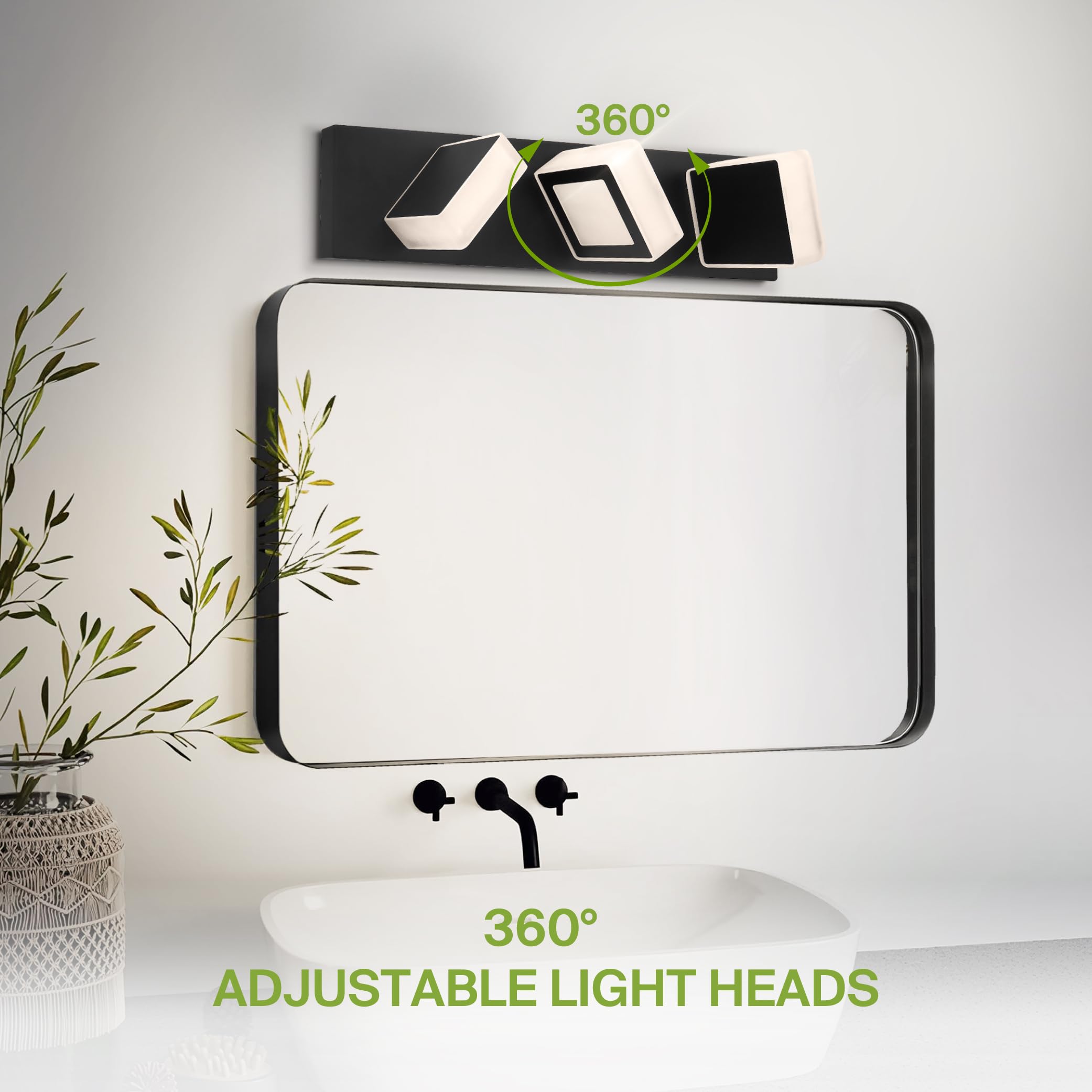 Asd Led 20 Inch Bathroom Vanity Light Fixture | 3-Lights 15W 860Lm 2700-6000K 120V | 5Cct, Dimmable, Rotatable Heads, Etl Listed