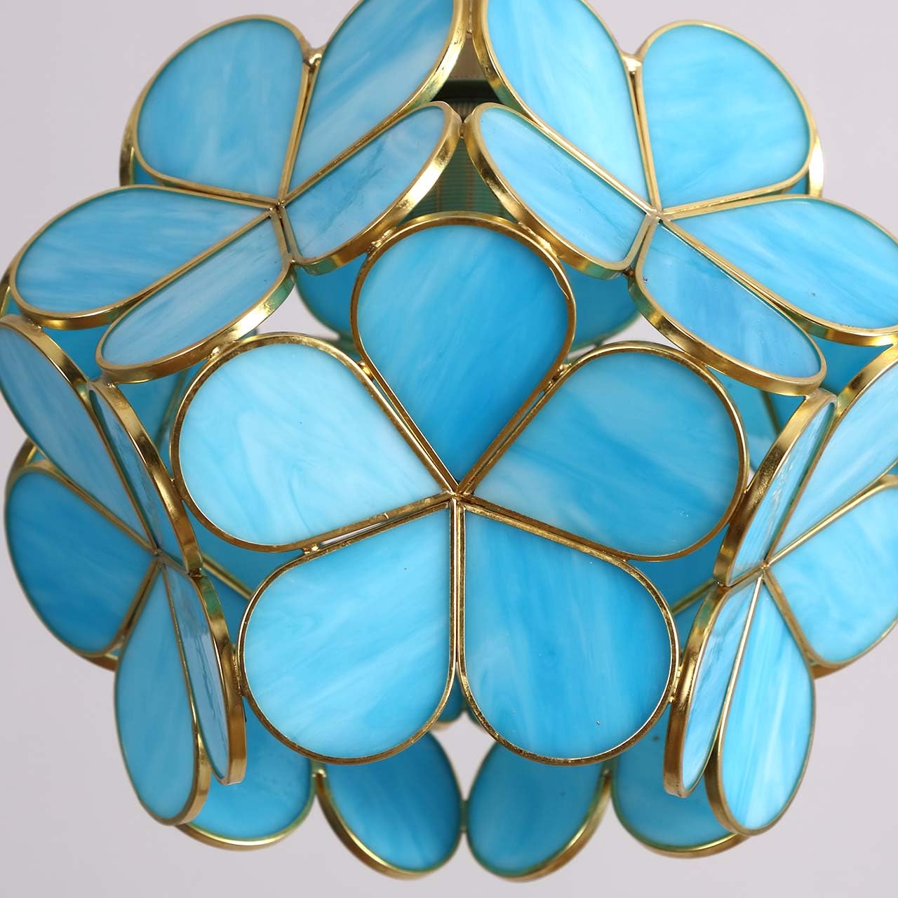 Bieye L10900 Flower Petals Tiffany Style Stained Glass Close To Ceiling Light, 8-Inch Wide (Ice Blue)