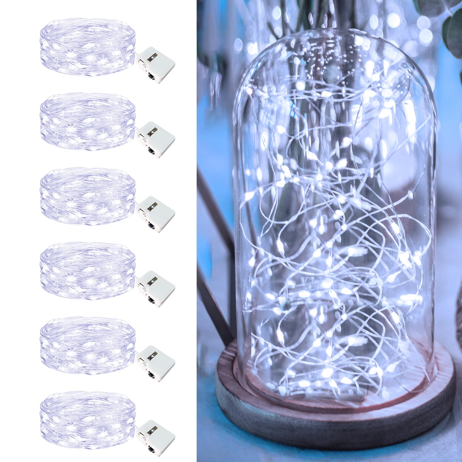 Fairdeer 6 Pack Fairy Lights - 7ft 20 LED Twinkle Lights, Waterproof, Cool White, Model BL26C-6 for Party Wedding Decoration