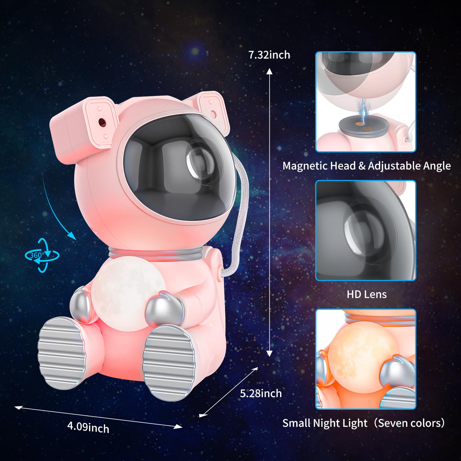 Cayclay Pink Astronaut Galaxy Projector with Timer & Remote, LED Nebula Night Light & Moon Lamp for Kids & Adults, Room Decor Gift