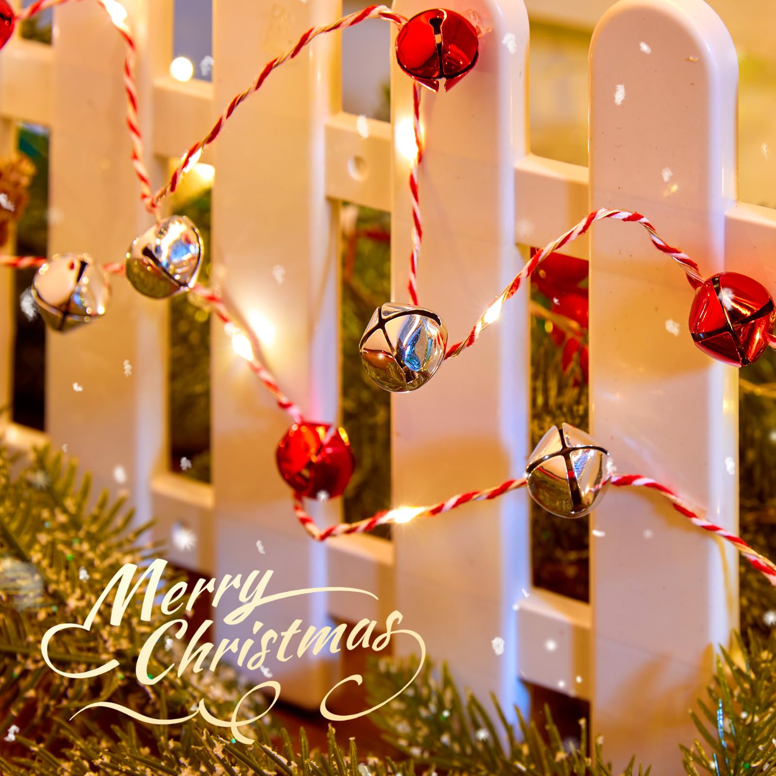 Christmas String Lights, 7.2Ft 20 Leds Battery Powered Jingle Bell Lights For Christmas Winter Festival Indoor, Xmas Tree, Fireplace, Gift Decor, Red/Silver Bells