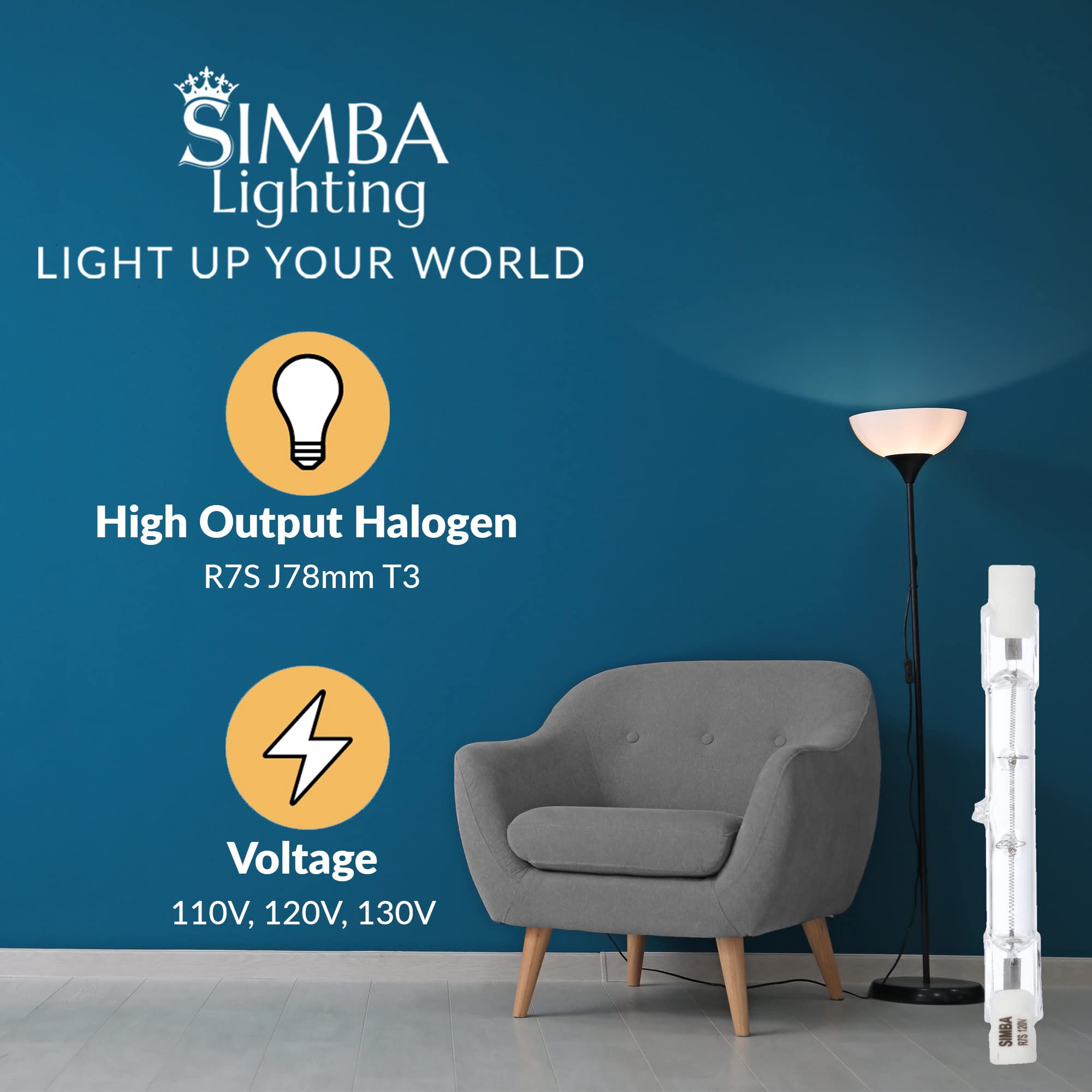Simba Lighting Halogen R7S 100W Dimmable Bulbs, 5 Pack, 2700K Warm White, Glass, 78mm T3, 360º Beam Angle