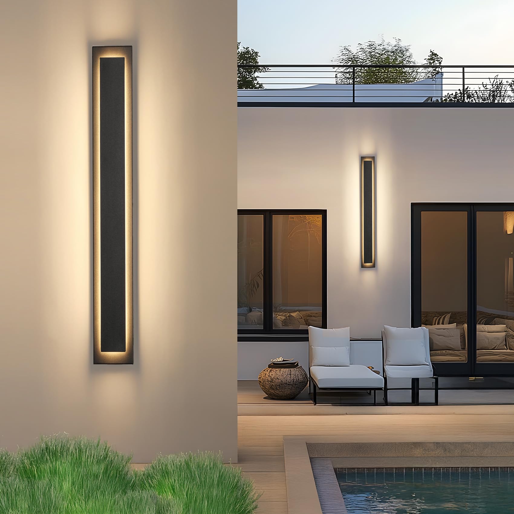 Zsmaiku 39.4 In Long Outdoor Led Wall Lights Exterior Lighting Fixtures  Modern Exterior Garage Wall Light Outside Light Fixtures For House Patio Front Porch 36W Black Outdoor Wall Sconce 3000K
