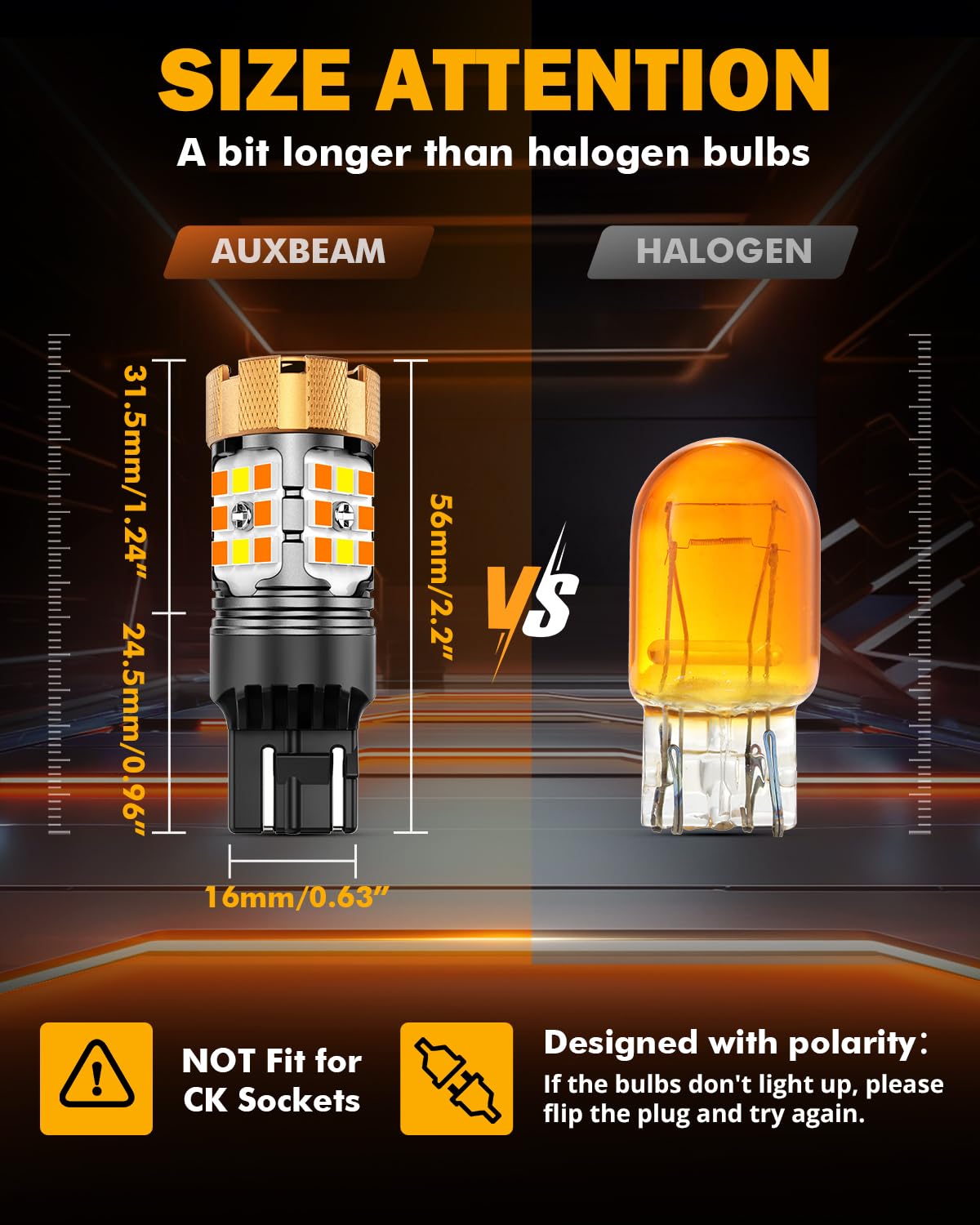 Auxbeam 7443 Switchback LED Bulbs, White & Amber, CANBUS Error Free, Model AB-21P-7443AW, Super Bright Turn Signal Light