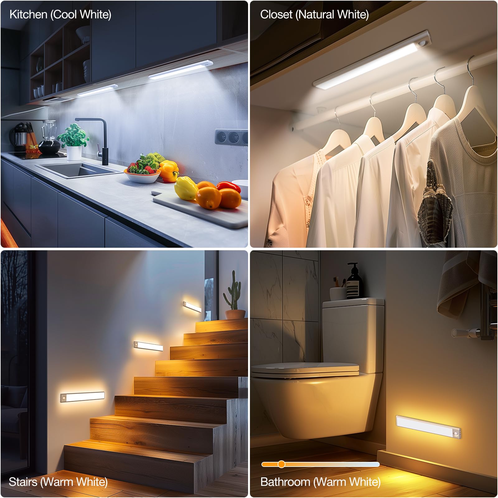 Ct Capetronix Under Cabinet Lights, Under Counter Light For Kitchen With 3 Color Temperatures 3 Modes Dimmable, Rechargeable Motion Sensor Closet Lights Indoor, Battery Operated Light, 9.8Inch 6Pack