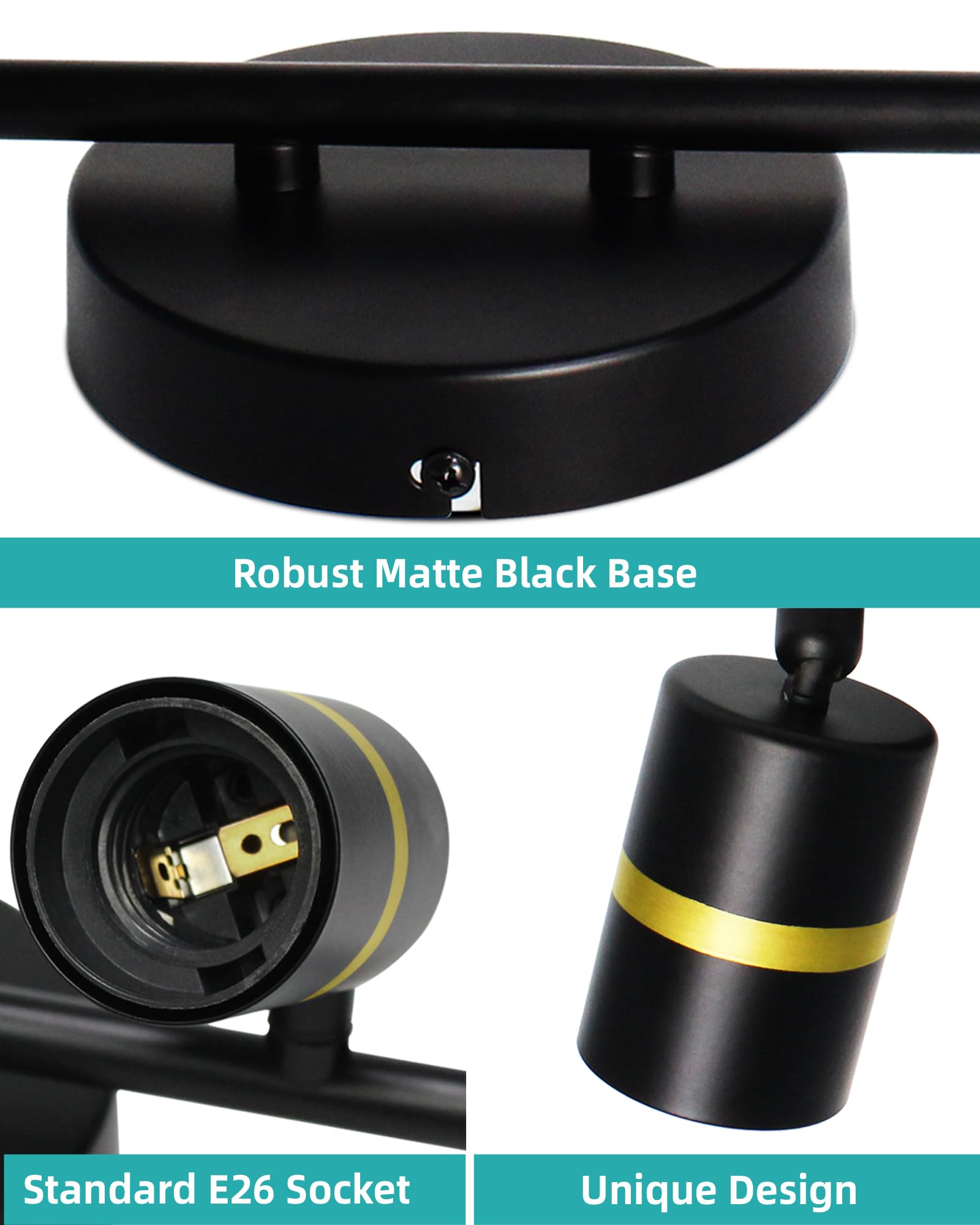 Hibay Track Lighting Fixtures, 6-Light Ceiling Light Kit, Foldable Arm And Rotatable Light Head, Matte Black Ceiling Spot Lights