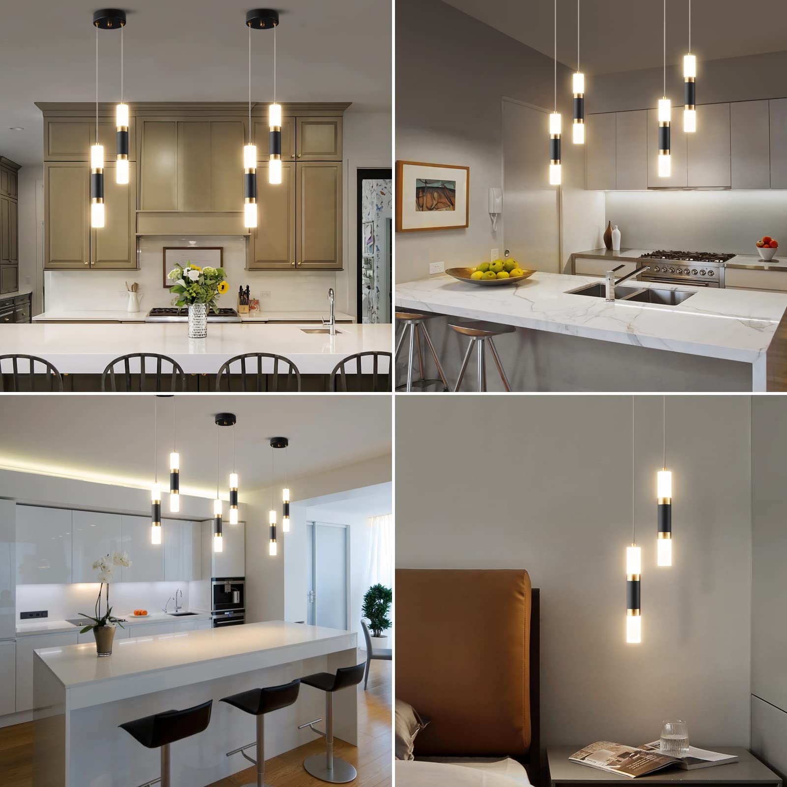 Liangmh 2 Light Pendant Lights Kitchen Island Dimmable Led Modern Mini Pendant Light, Bedroom Small Pendant Light Fixtures (Blac