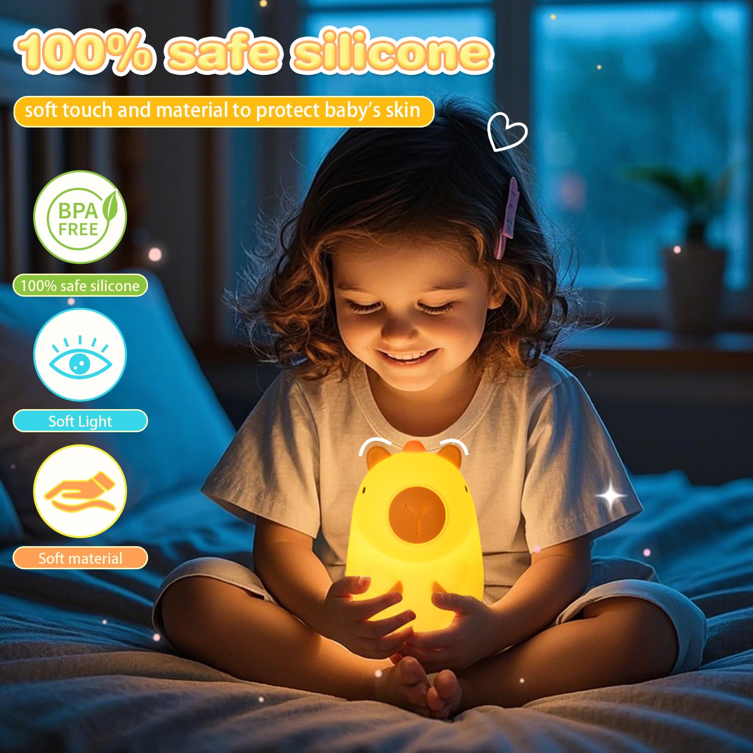 Loatme Night Light For Kids  Rechargeable Dimmable Silicone Led Nightlight With 7 Colors  Baby Nursery Night Lamp  Touch Squishy Lamp  Cute Gifts For Girls  Boys  Toddler Room Decor  Capybara